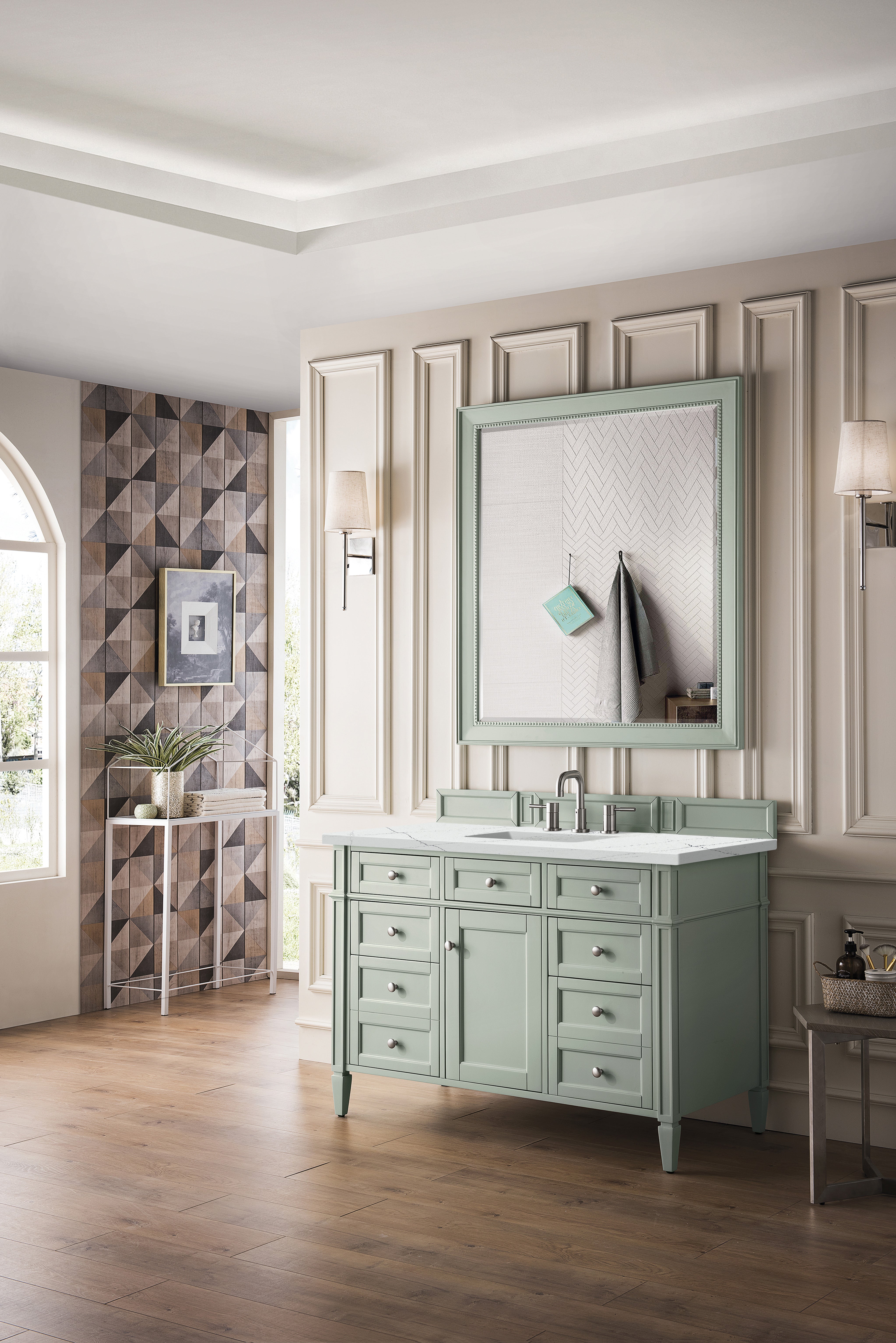 James Martin Brittany 48" Single Vanity in Sage Green with 3cm Countertop and FreePower Wireless Charger