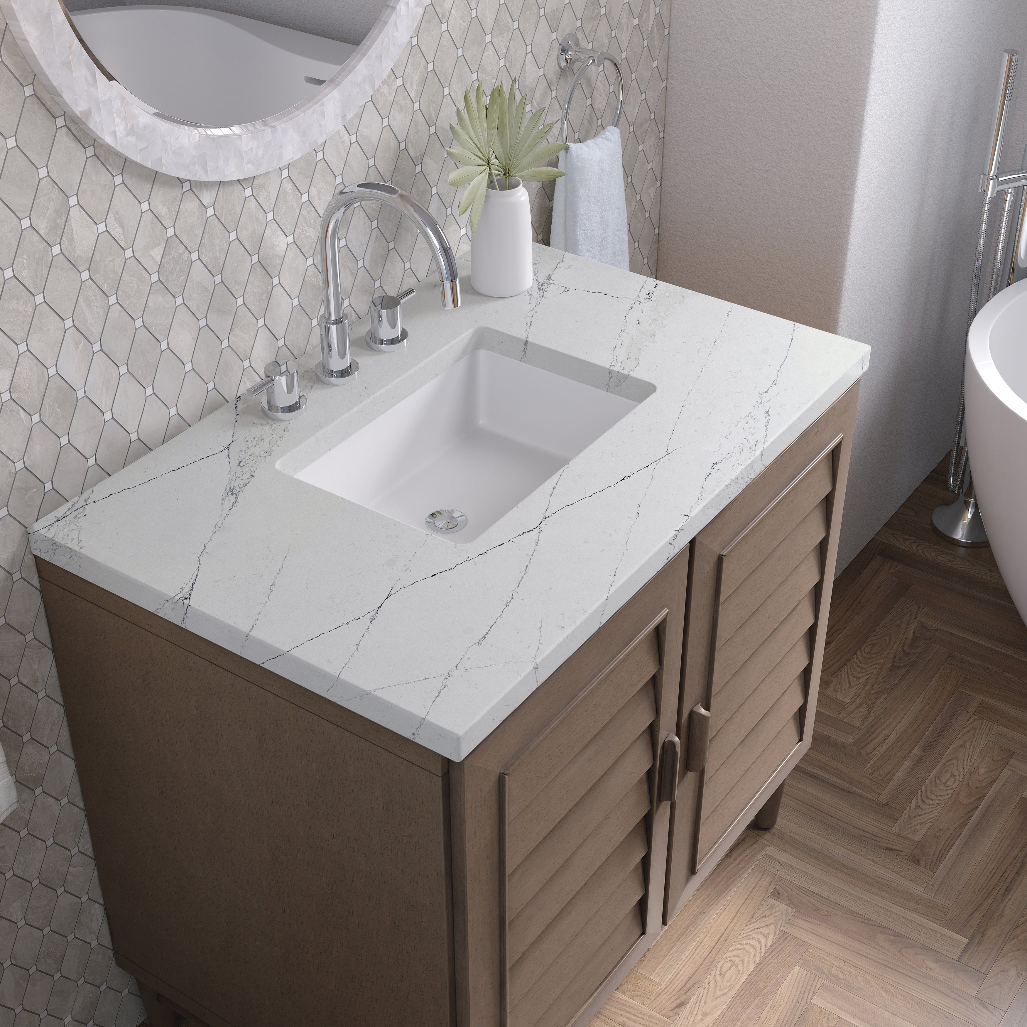 James Martin Portland 36" Single Vanity in Whitewashed Walnut with 3cm Countertop