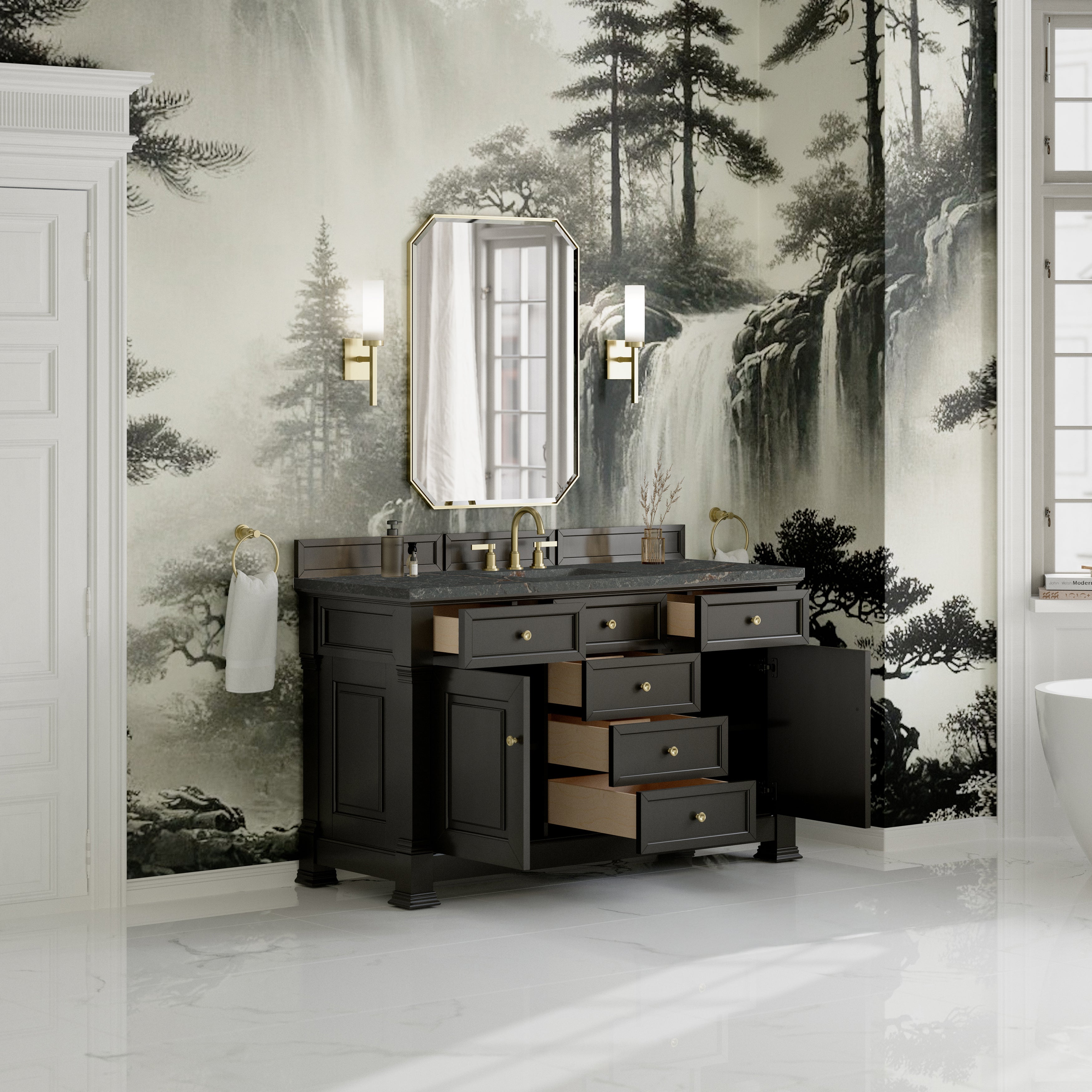 James Martin Brookfield 60" Single Vanity in Black Onyx with 3cm Countertop