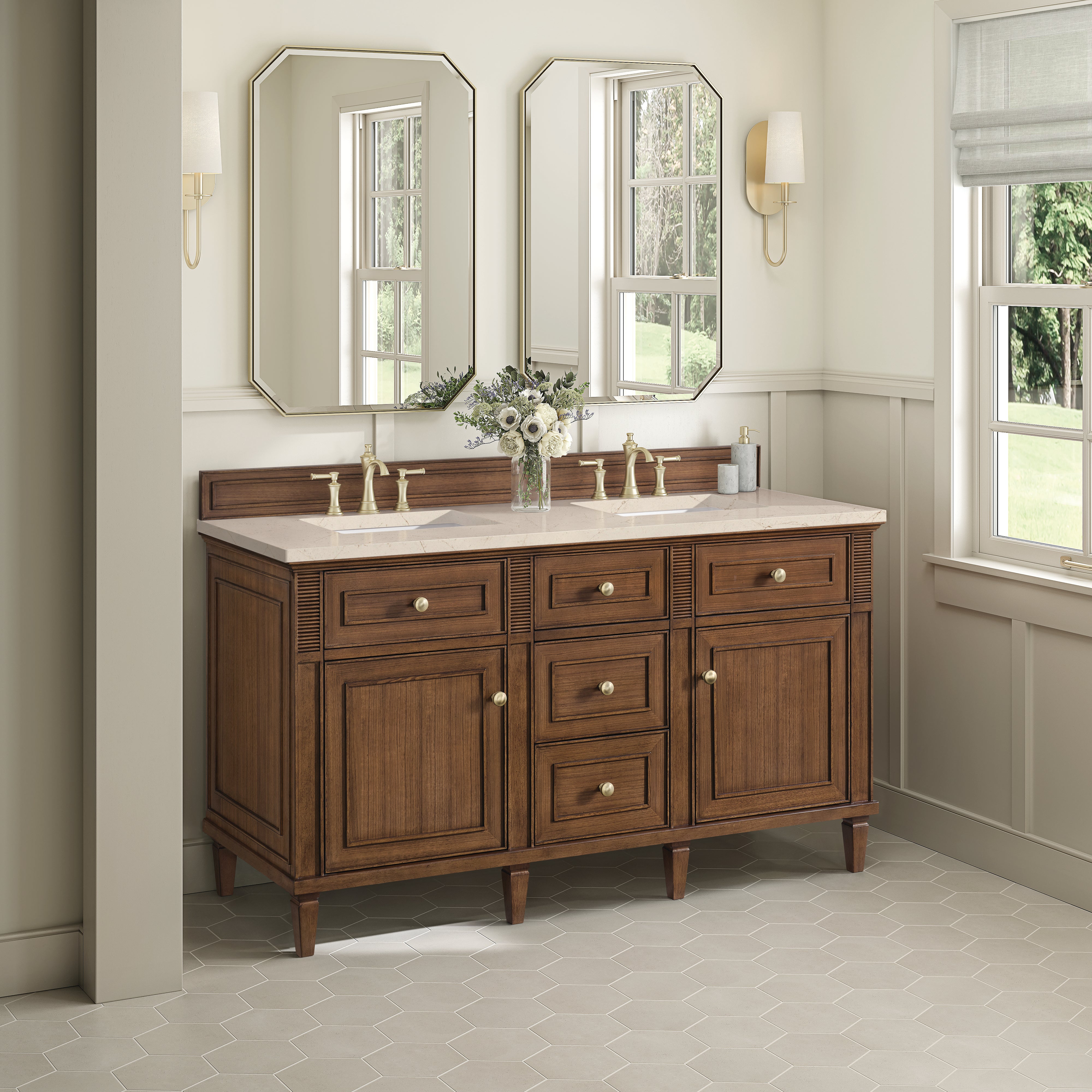 James Martin Lorelai 60" Double Vanity in Mid-Century Walnut with 3cm Countertop