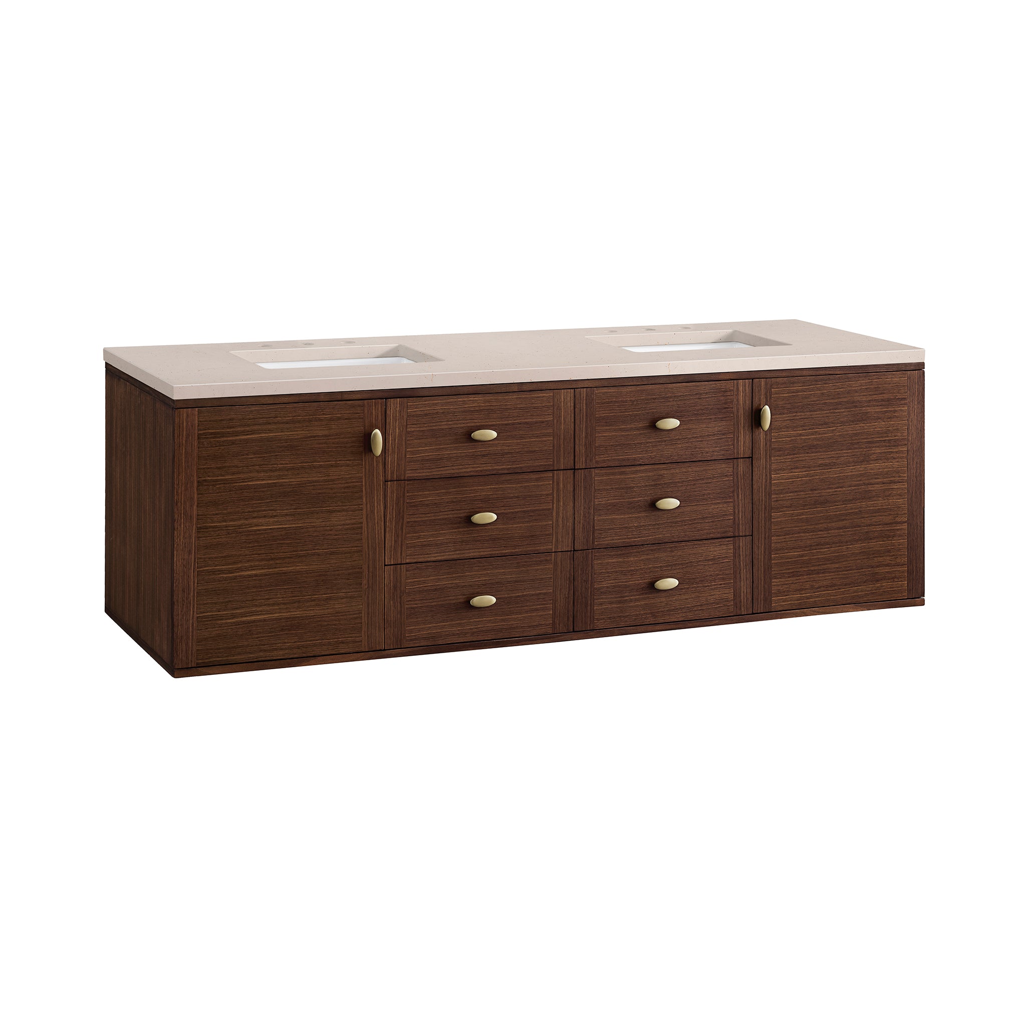 James Martin Amberly 72" Double Vanity in Mid-Century Walnut with 3cm Countertop