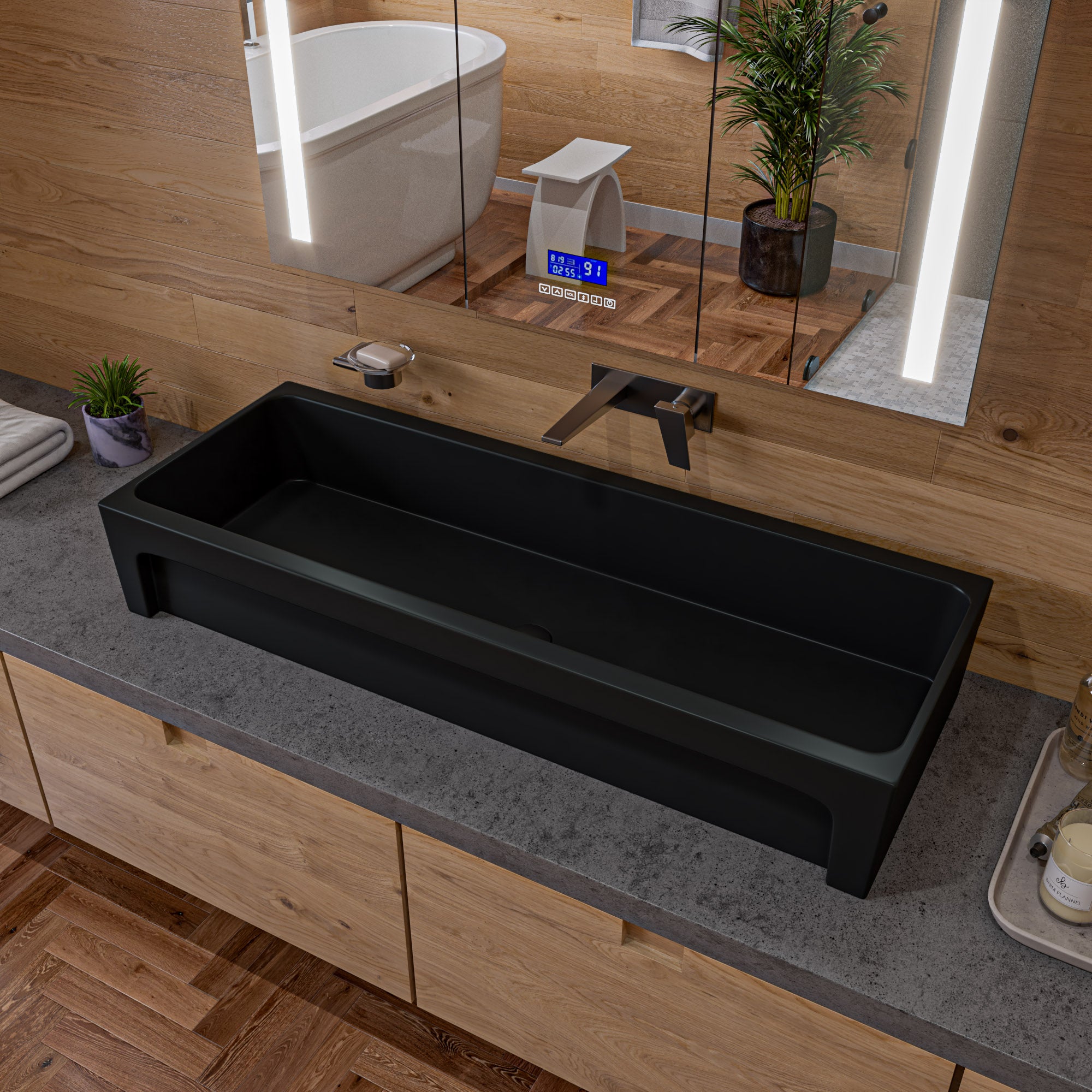 ALFI brand  AB48TRBM 48" Black Matte Above Mount Fireclay Bathroom Trough Sink