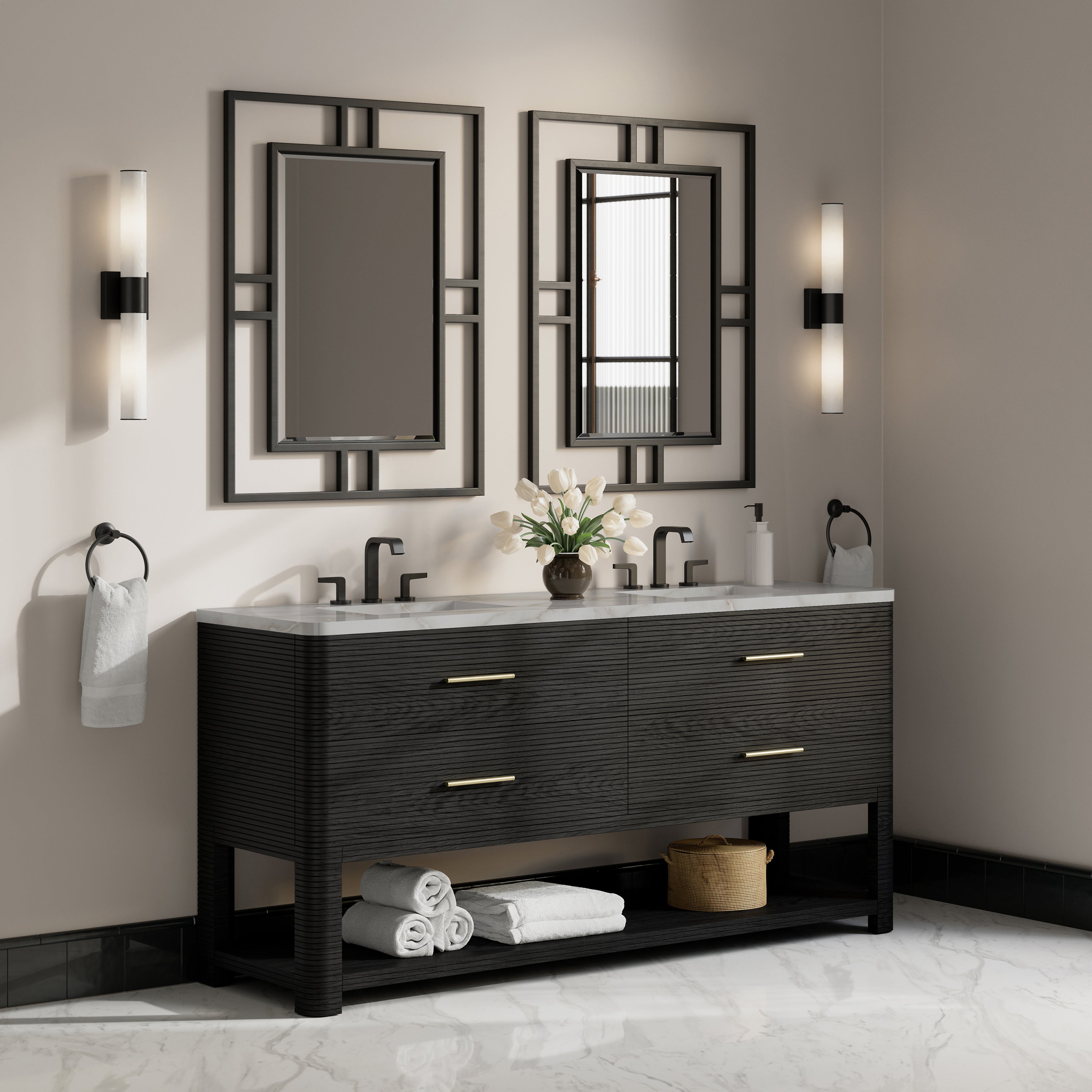James Martin Lucian 72" Double Vanity in Carbon Oak with 3cm Countertop