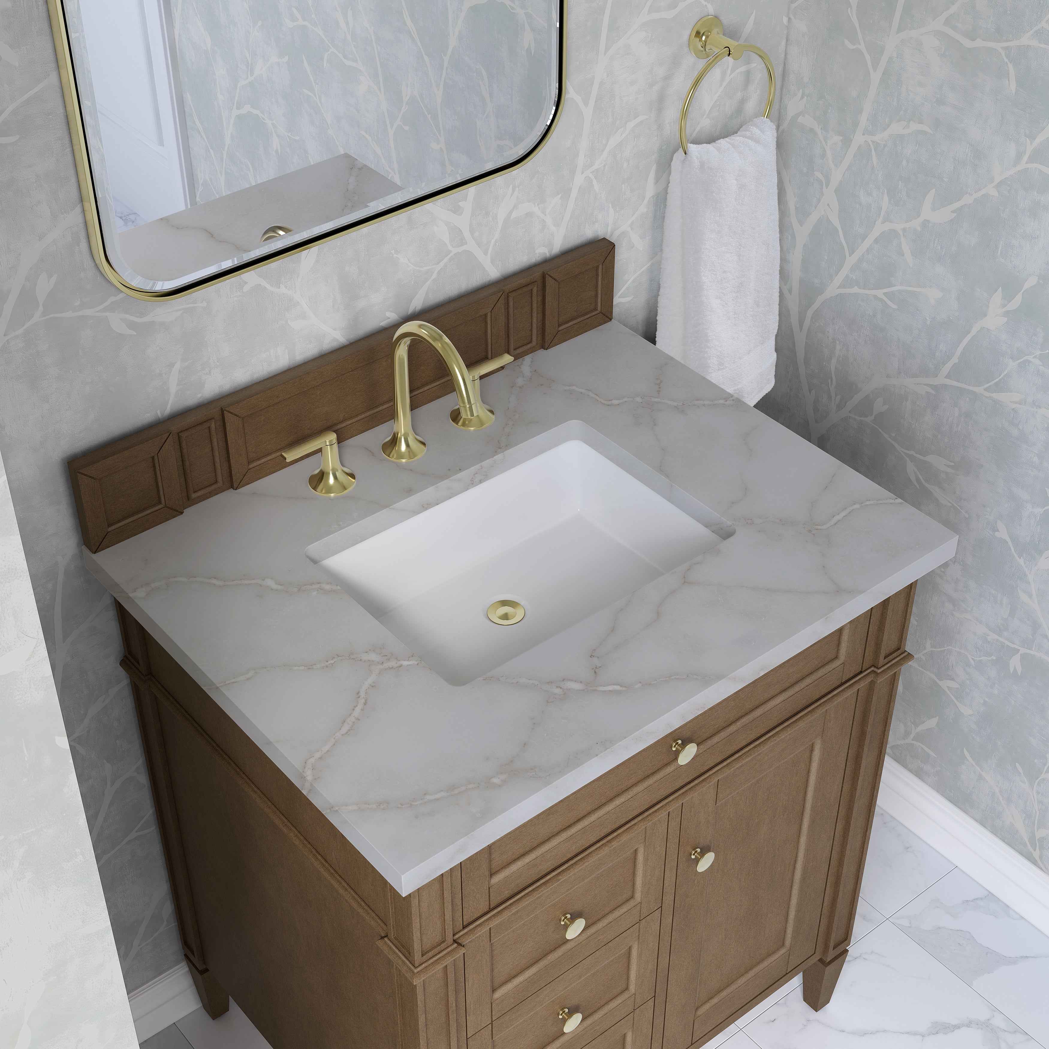 James Martin Brittany 30" Single Vanity in Pecan with 3cm Countertop