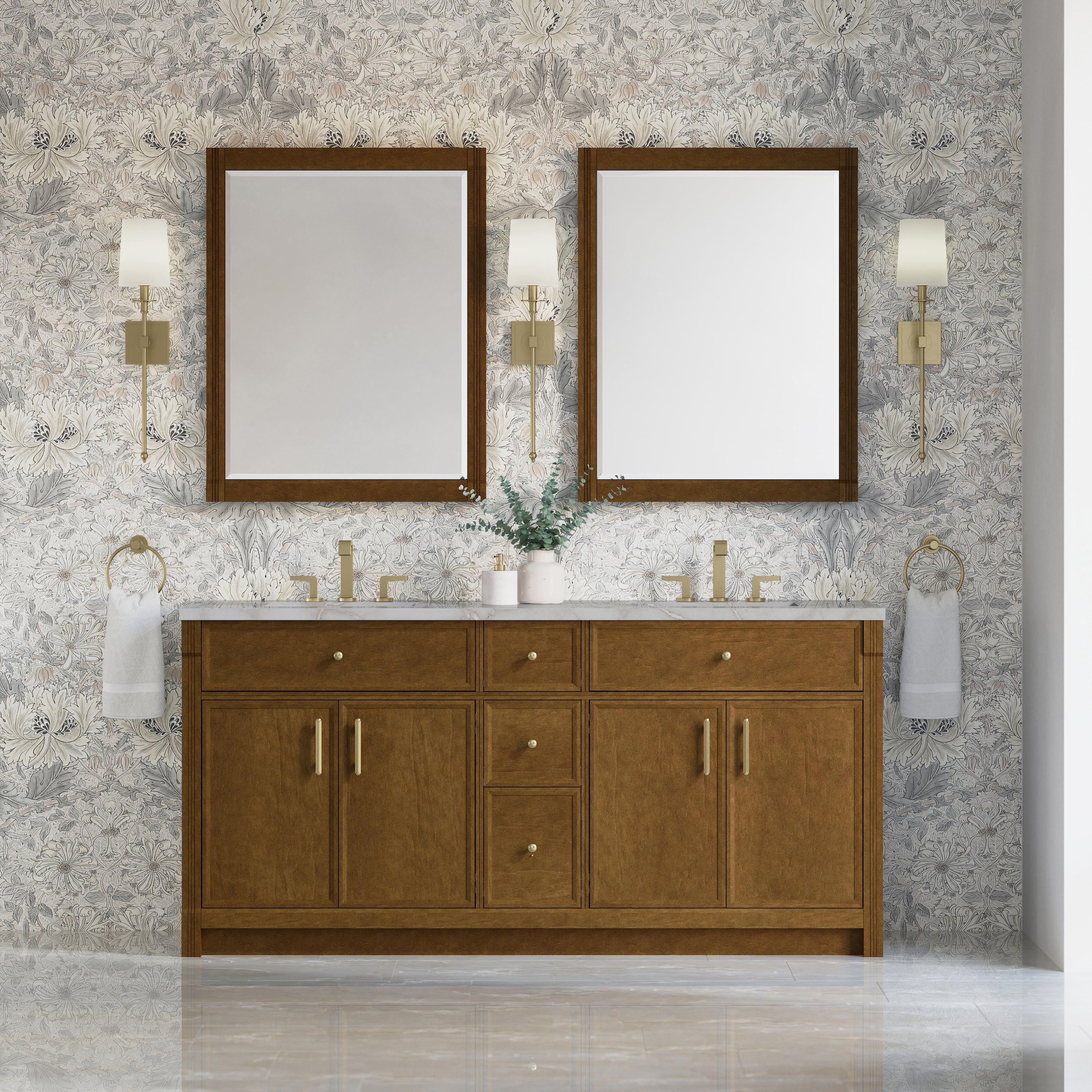 James Martin Bellshire 72" Double Vanity in Honey Oak with 3cm Countertop and FreePower Wireless Charger