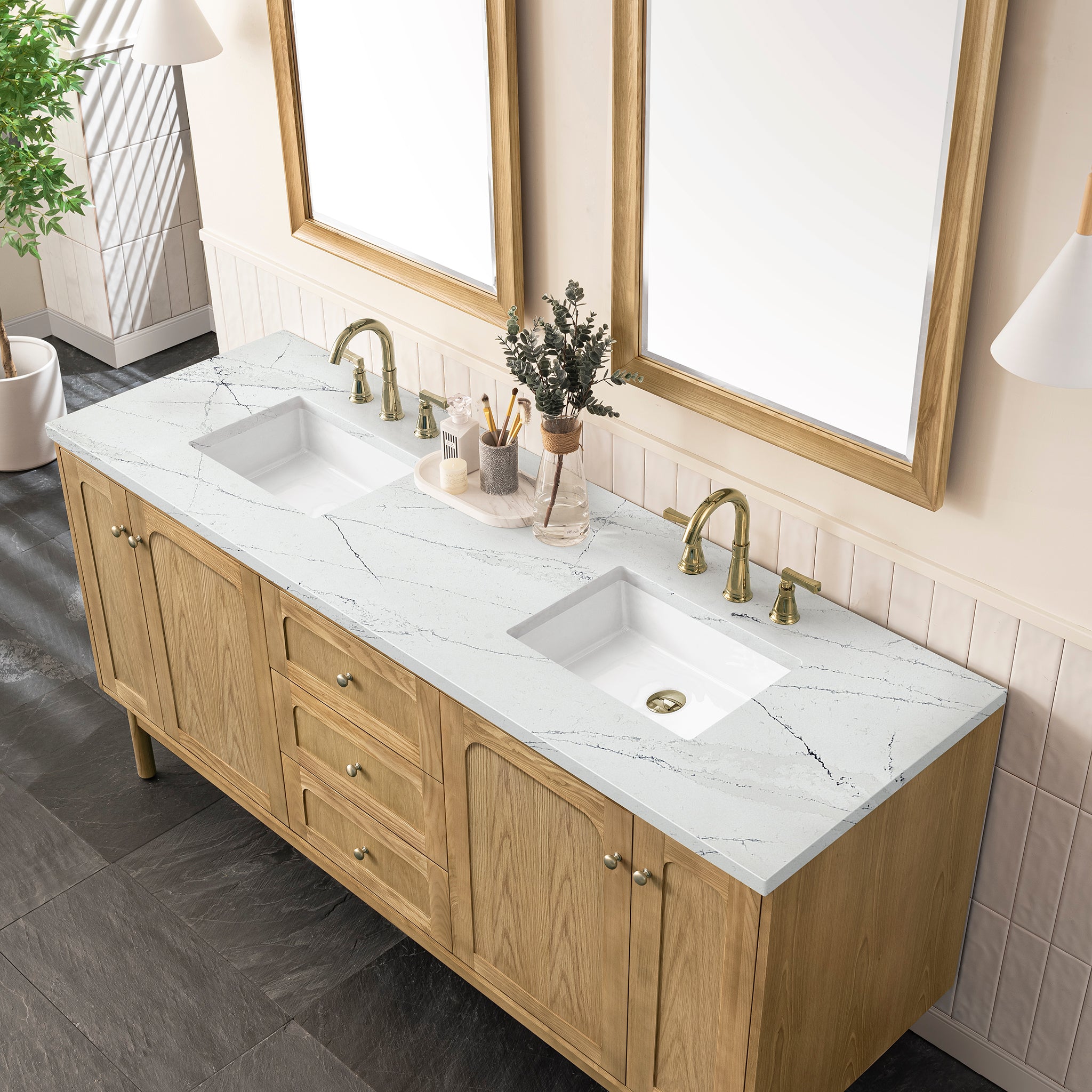 James Martin Laurent 72" Double Vanity in Light Natural Oak with 3cm Countertop