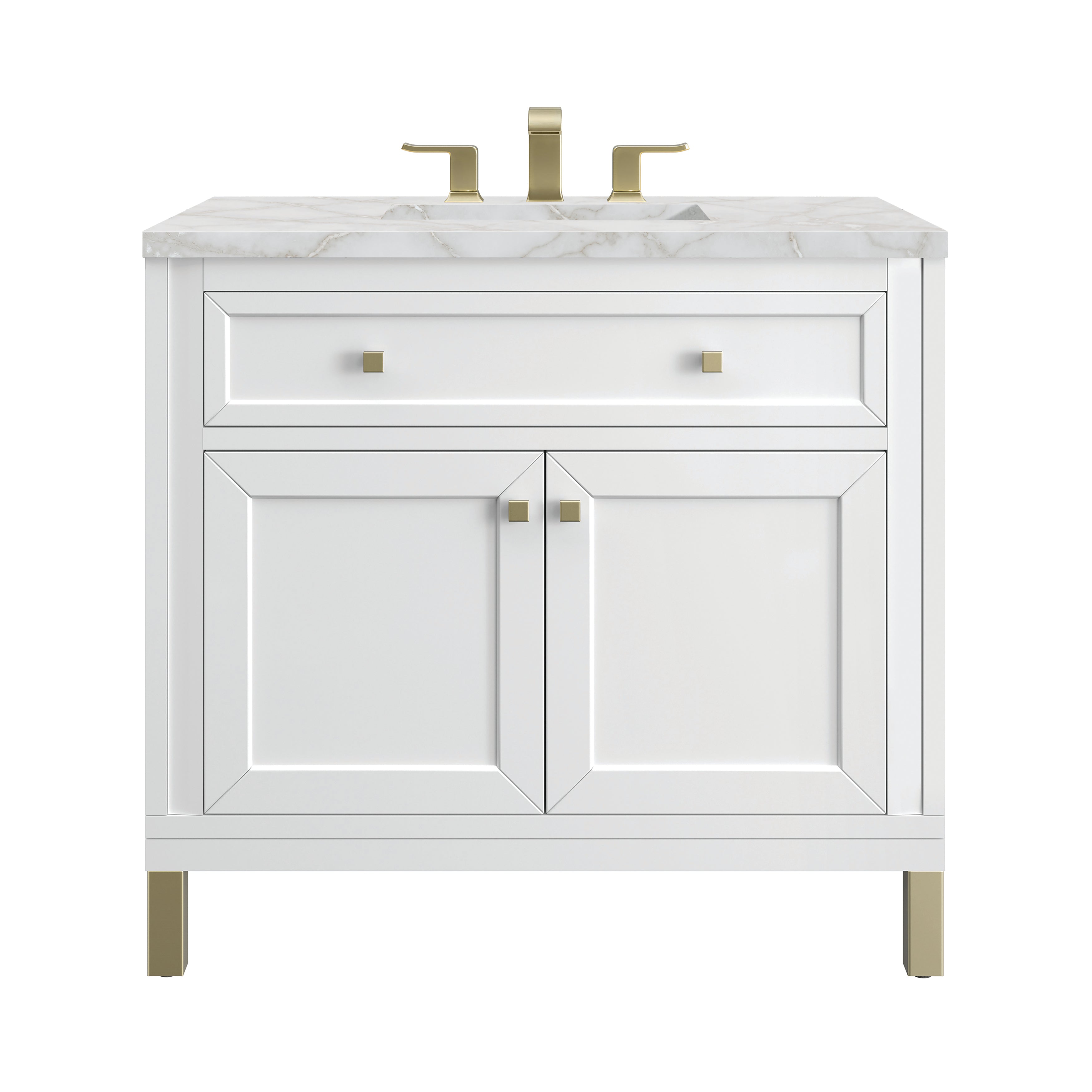 James Martin Chicago 36" Single Vanity in Glossy White with 3cm Countertop