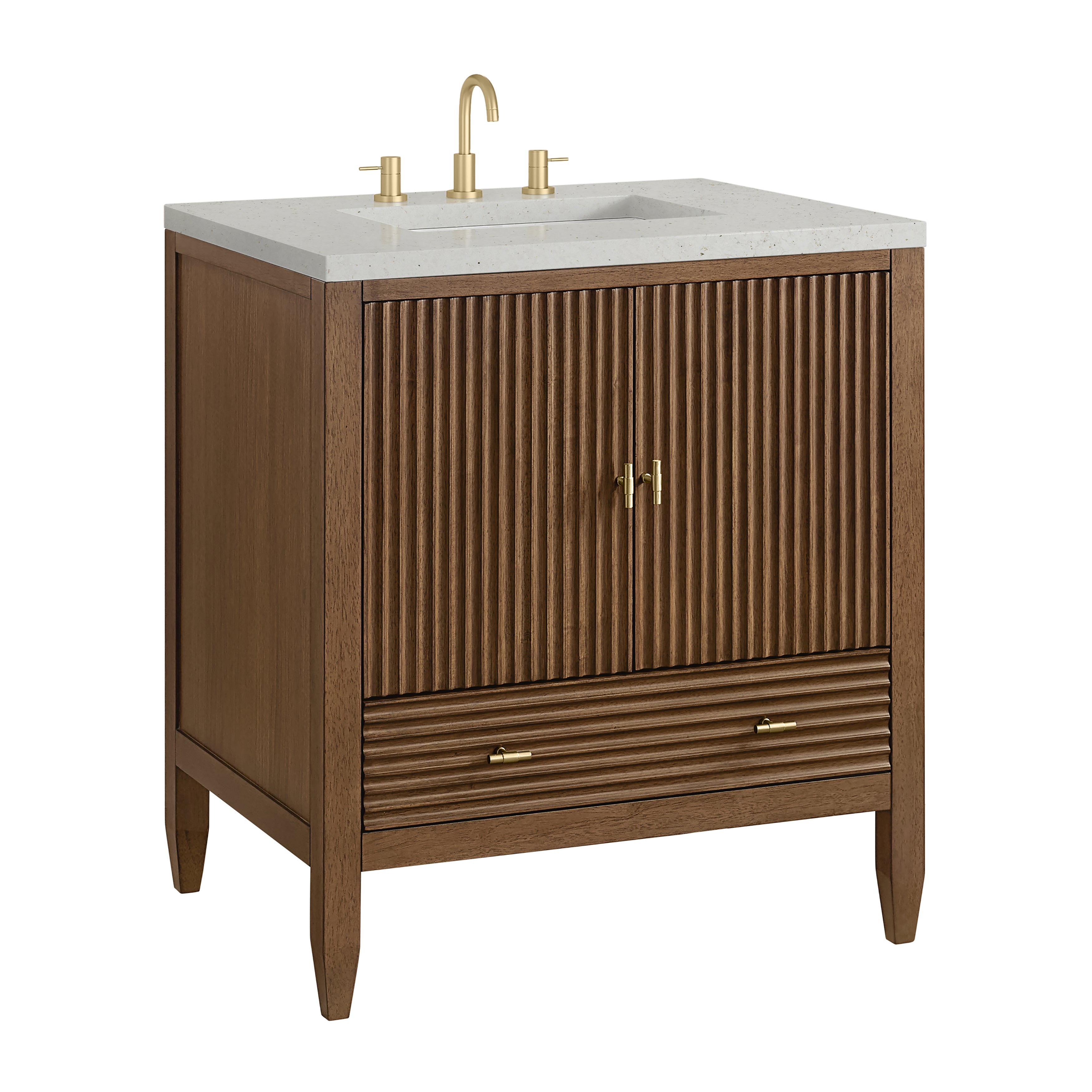 James Martin Myrrin 30" Single Vanity in Mid-Century Walnut with 3cm Countertop
