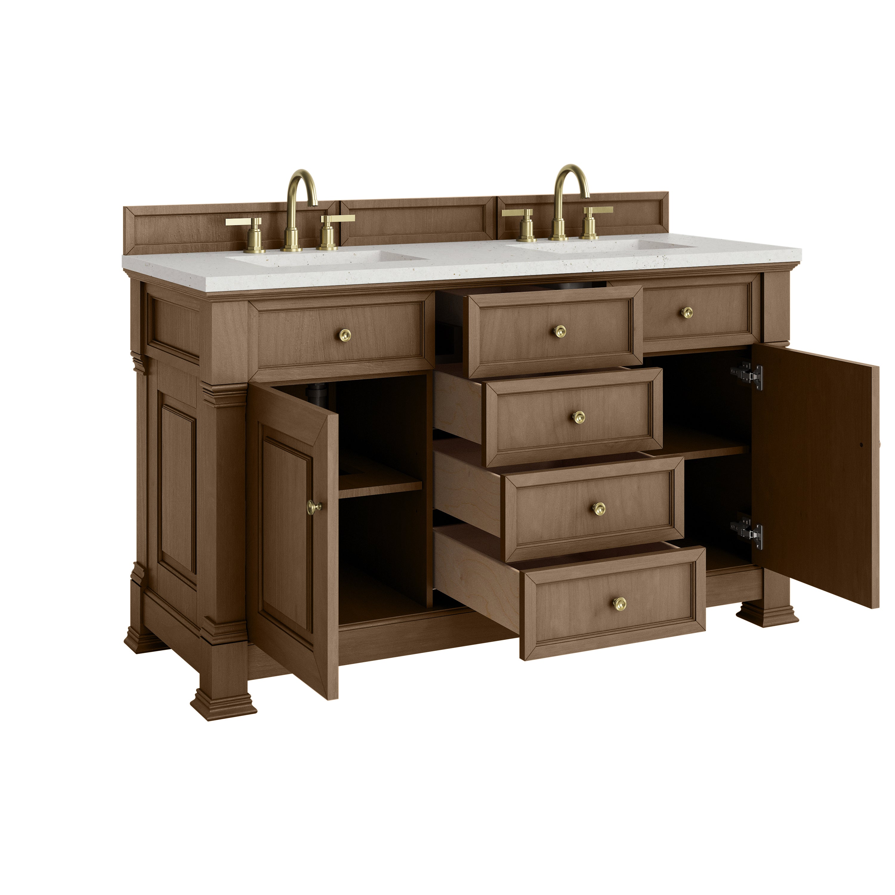 James Martin Brookfield 60" Double Vanity in Pecan with 3cm Countertop