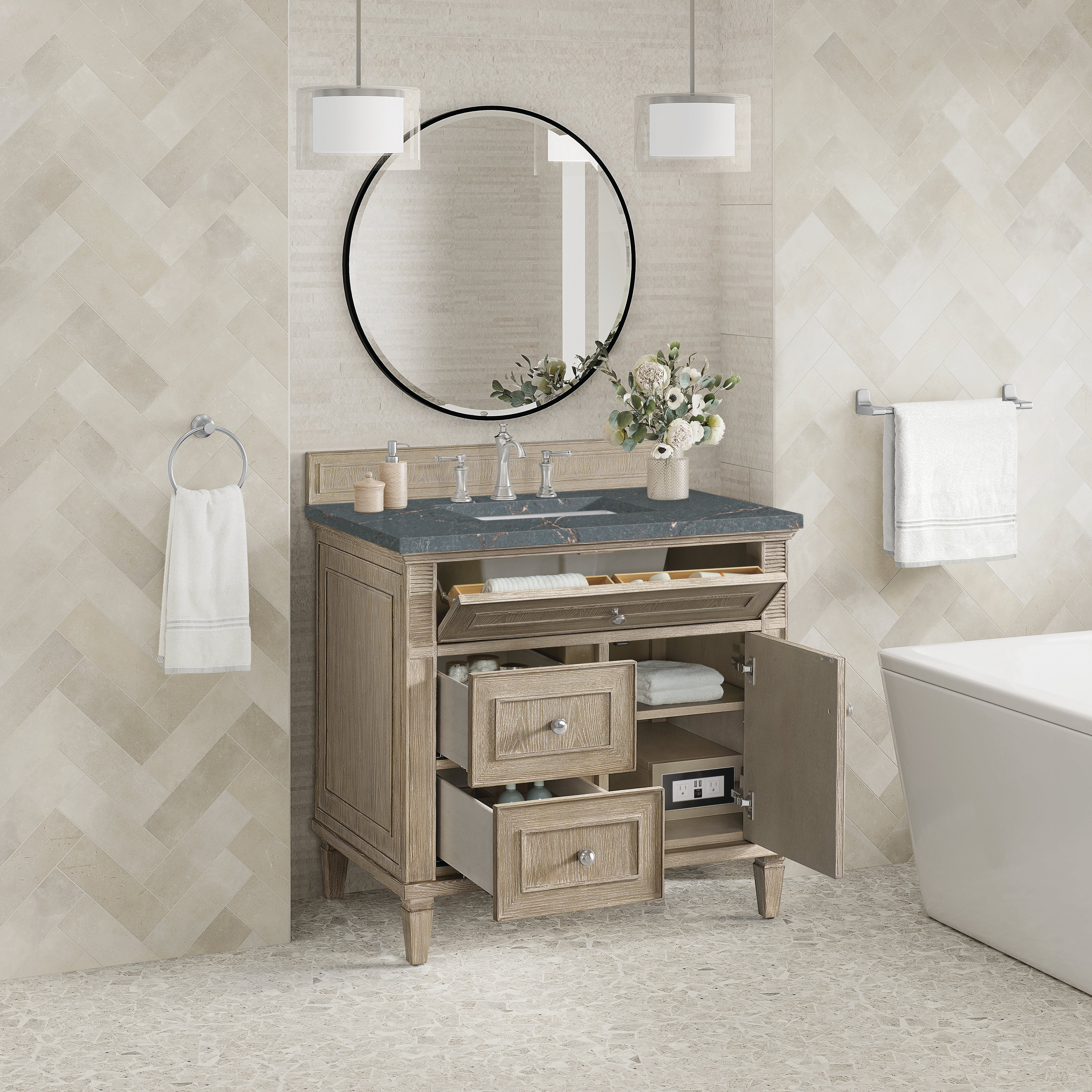 James Martin Lorelai 36" Single Vanity in Whitewashed Oak with 3cm Countertop