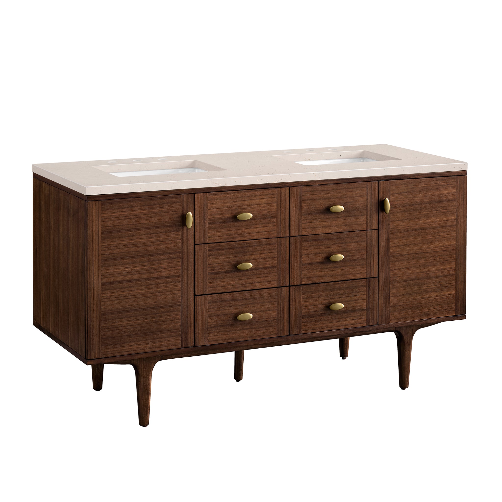 James Martin Amberly 60" Double Vanity in Mid-Century Walnut with 3cm Countertop