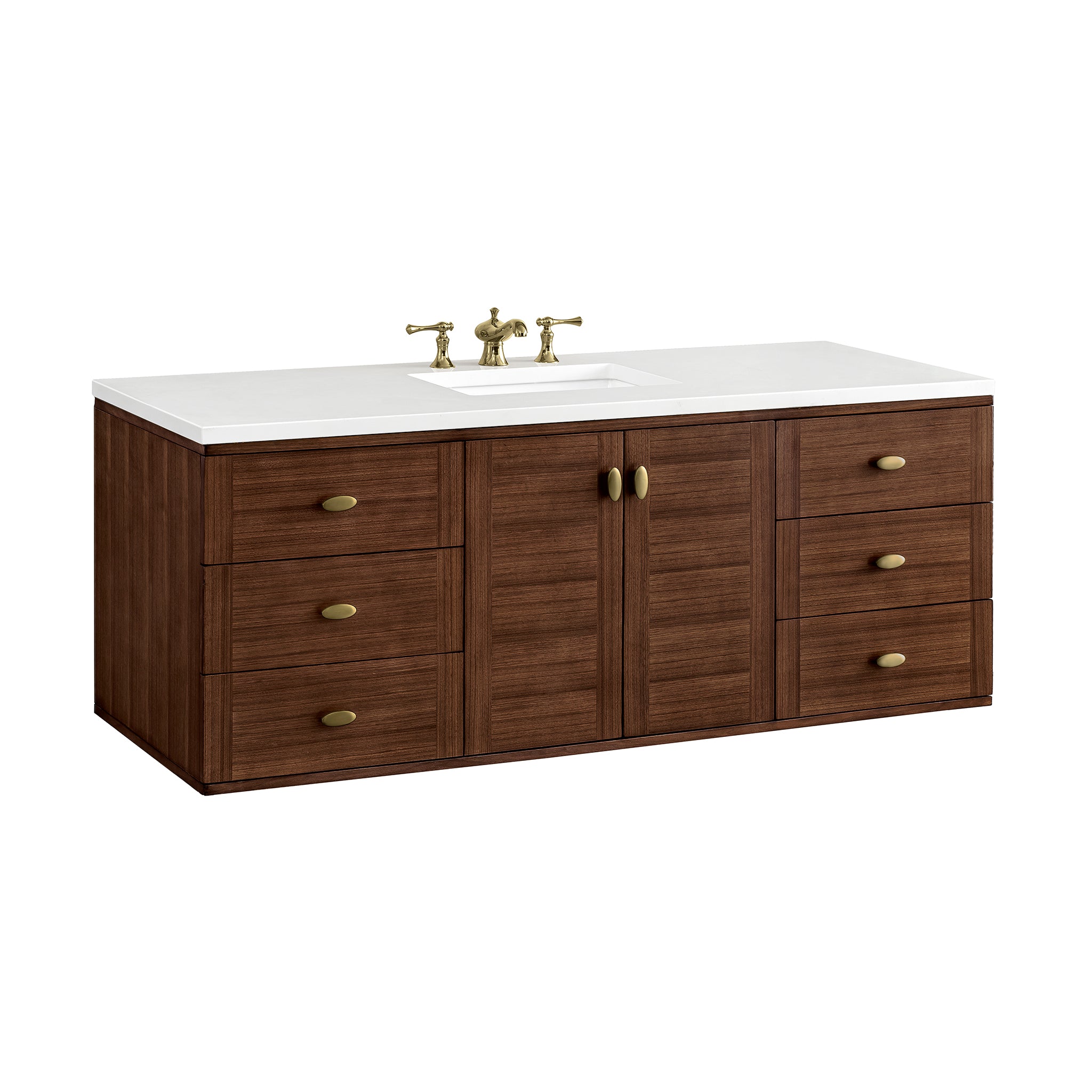 James Martin Amberly 60" Single Vanity in Mid-Century Walnut with 3cm Countertop