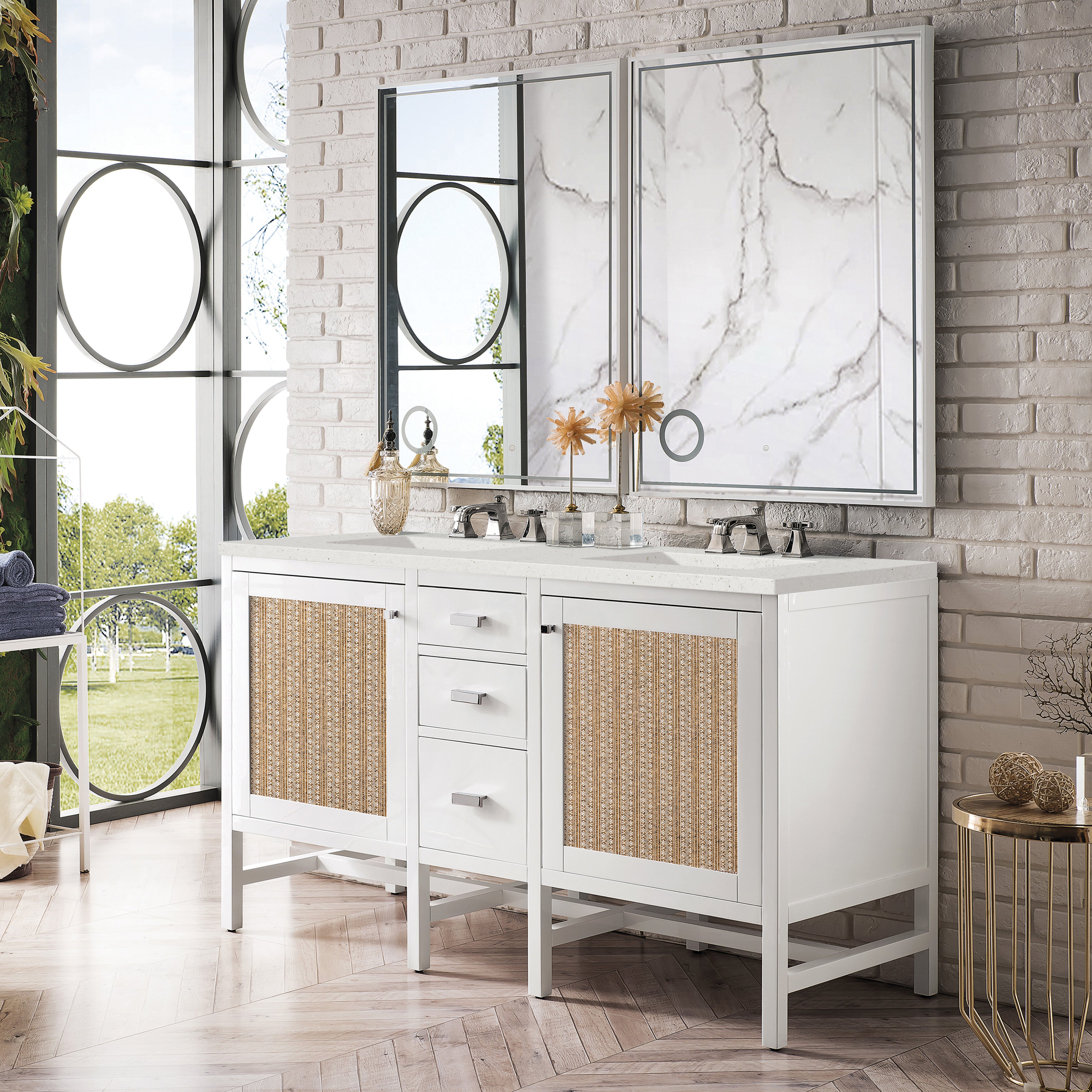 James Martin Addison 60" Double Vanity in Glossy White with 3cm Countertop