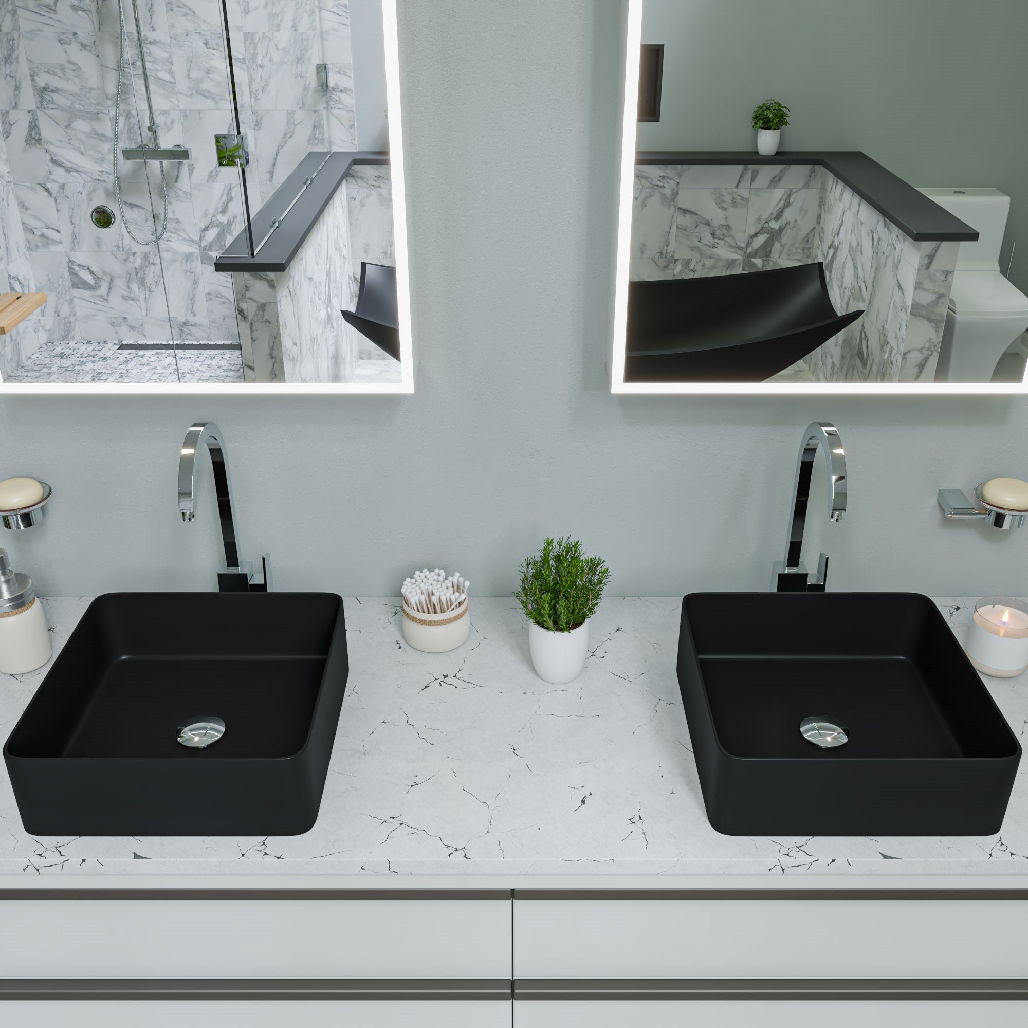 ALFI brand ABC903 16" Modern Square Above Mount Ceramic Sink