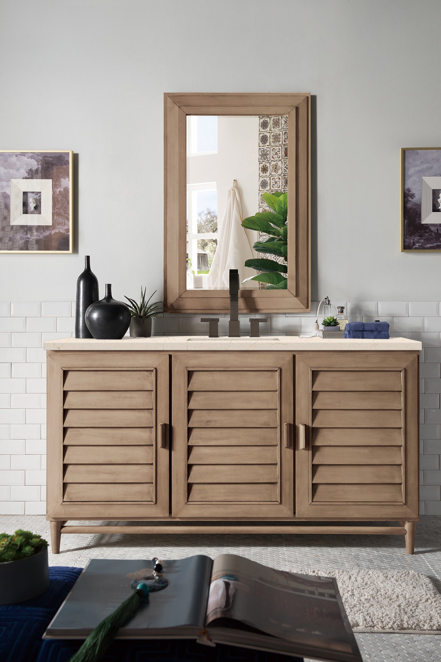 James Martin Portland 60" Single Vanity in Whitewashed Walnut with 3cm Countertop