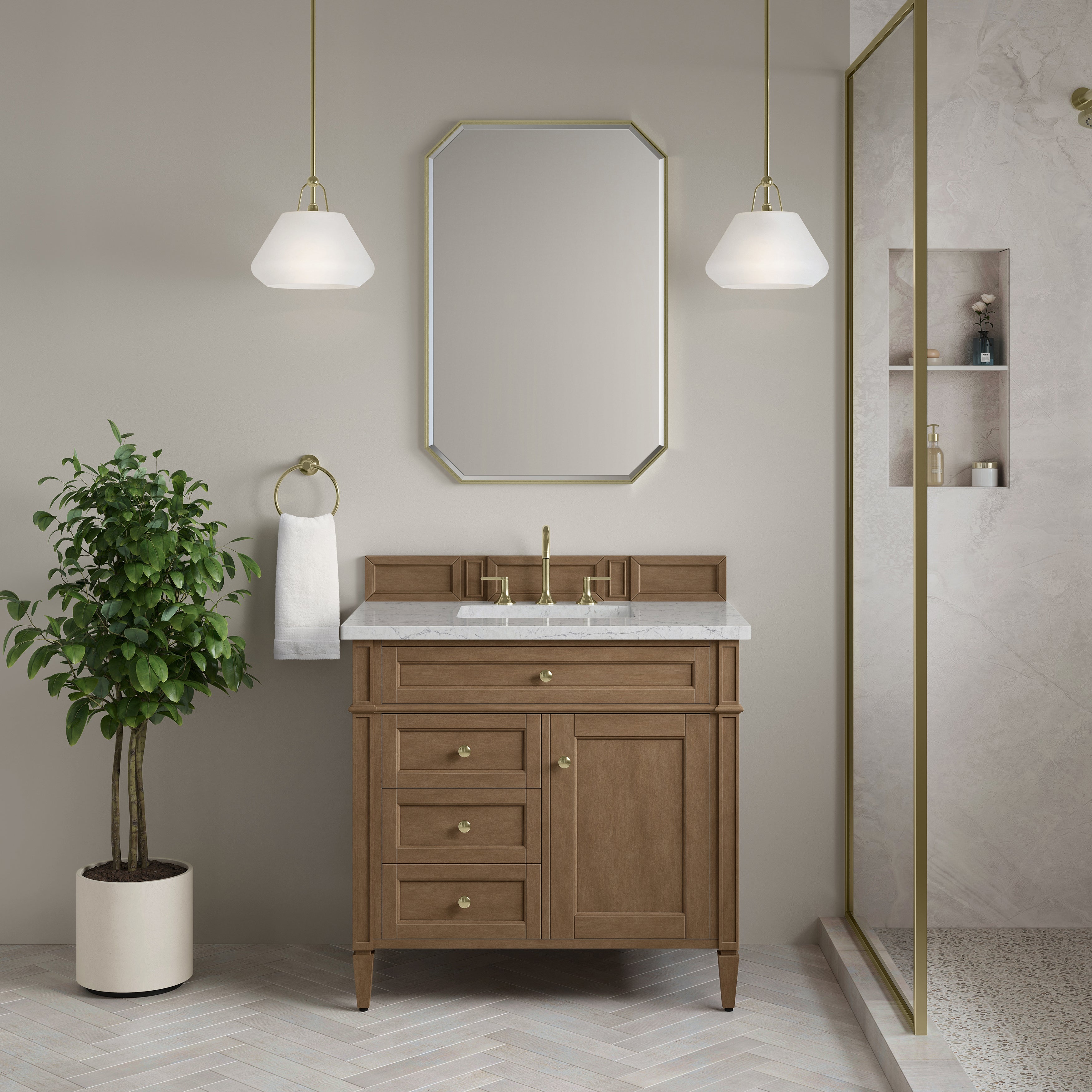 James Martin Brittany 36" Single Vanity in Pecan with 3cm Countertop
