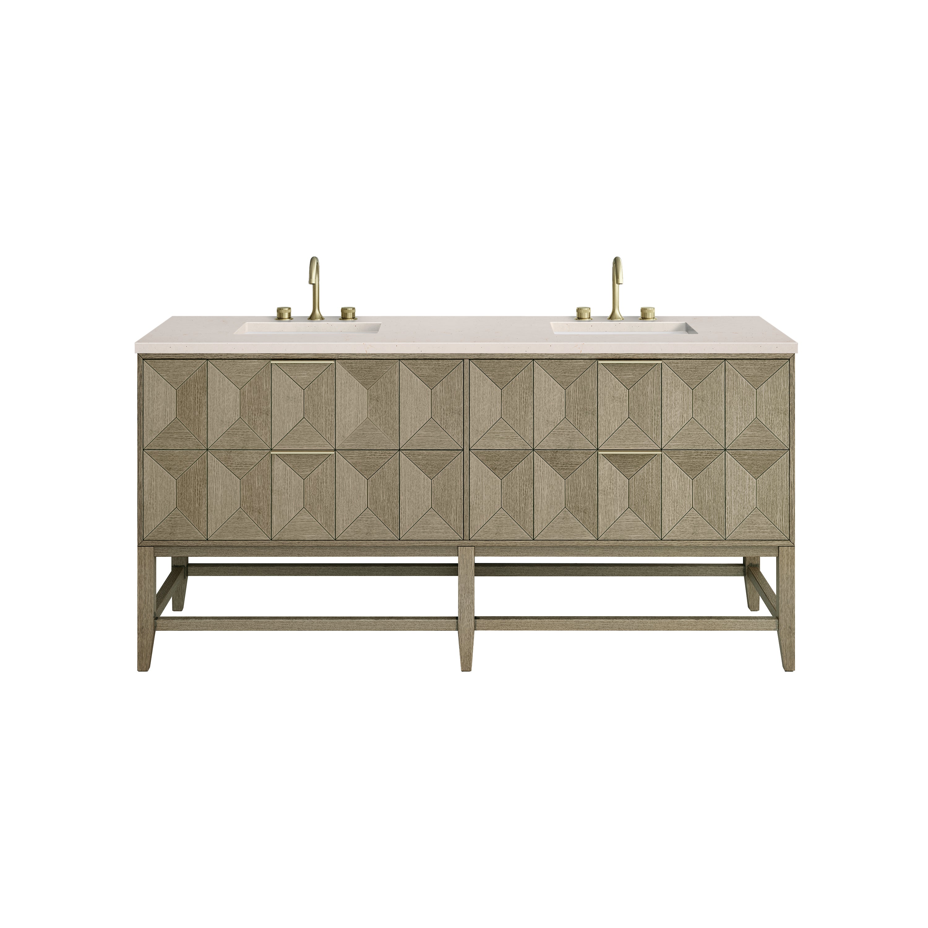 James Martin Emmeline 72" Double Vanity in Pebble Oak with 3cm Countertop