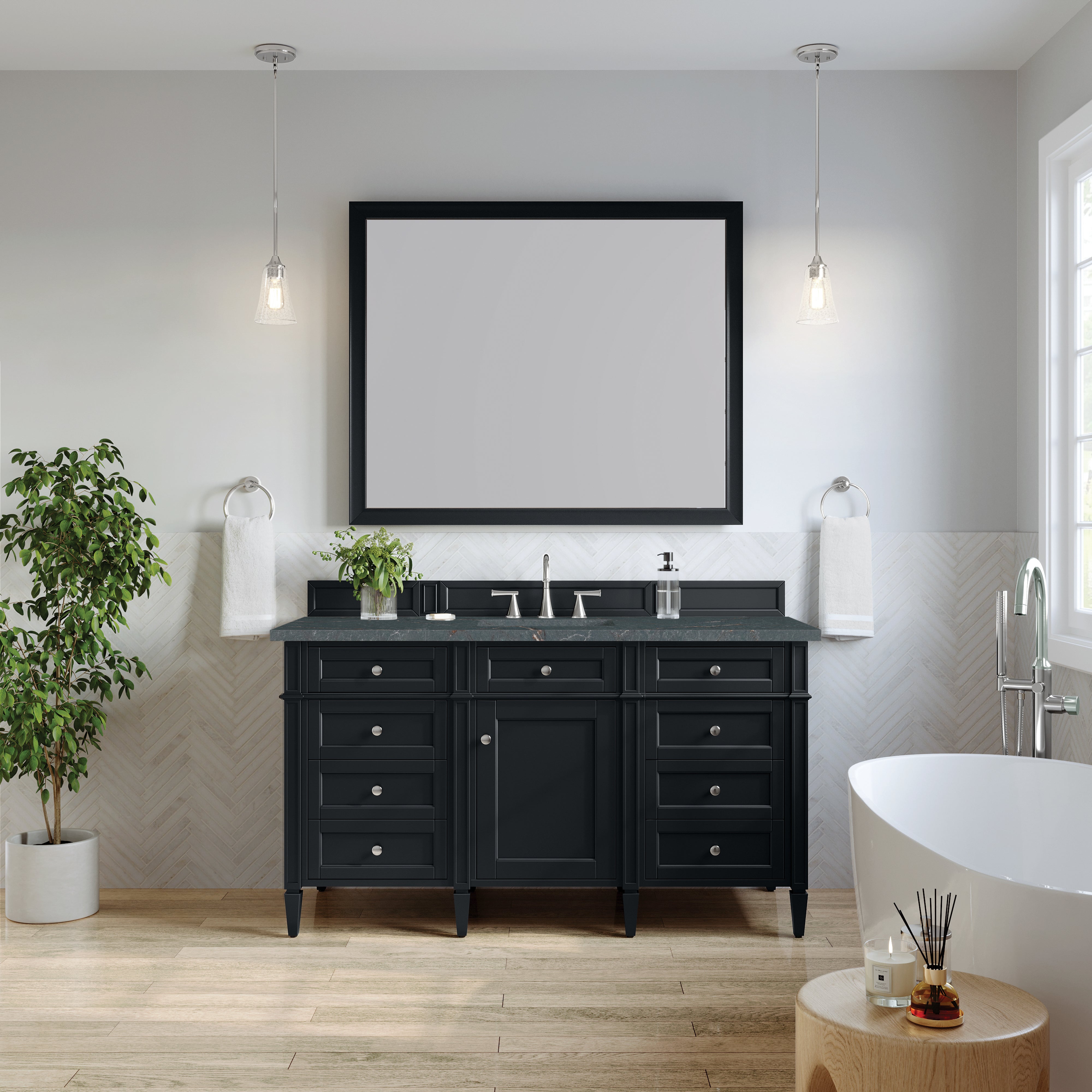 James Martin Brittany 60" Single Vanity in Black Onyx with 3cm Countertop