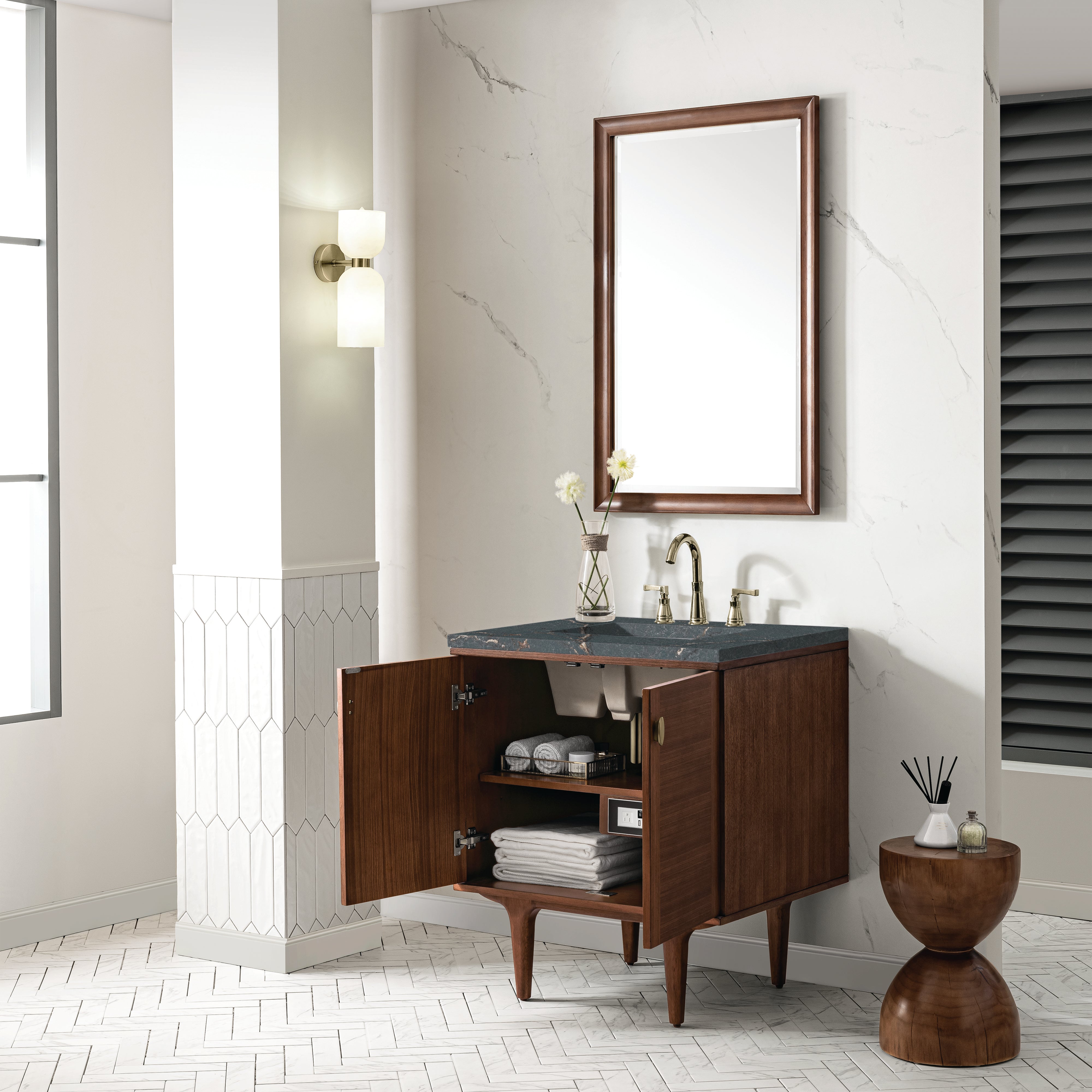 James Martin Amberly 30" Single Vanity in Mid-Century Walnut with 3cm Countertop