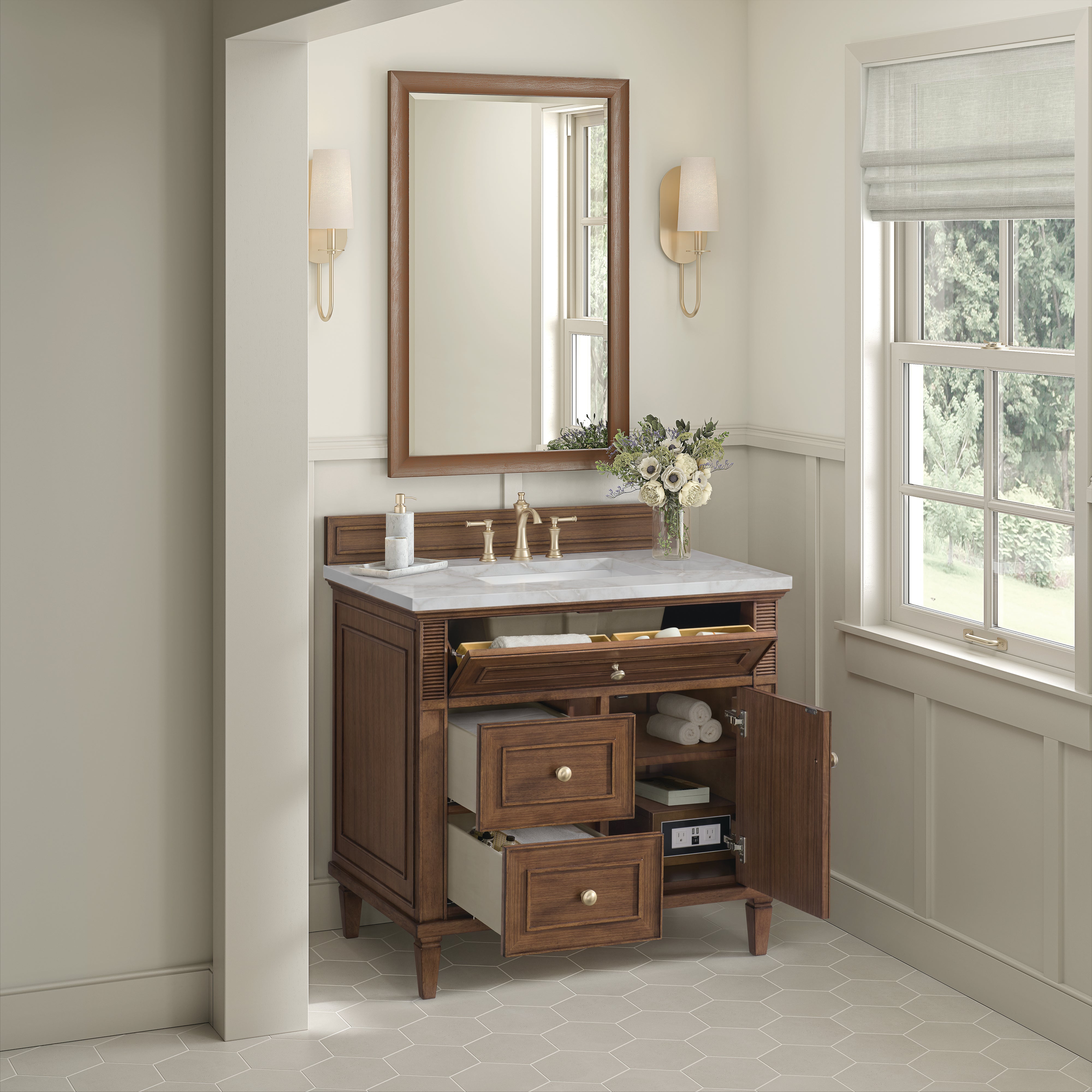James Martin Lorelai 36" Single Vanity in Mid-Century Walnut with 3cm Countertop