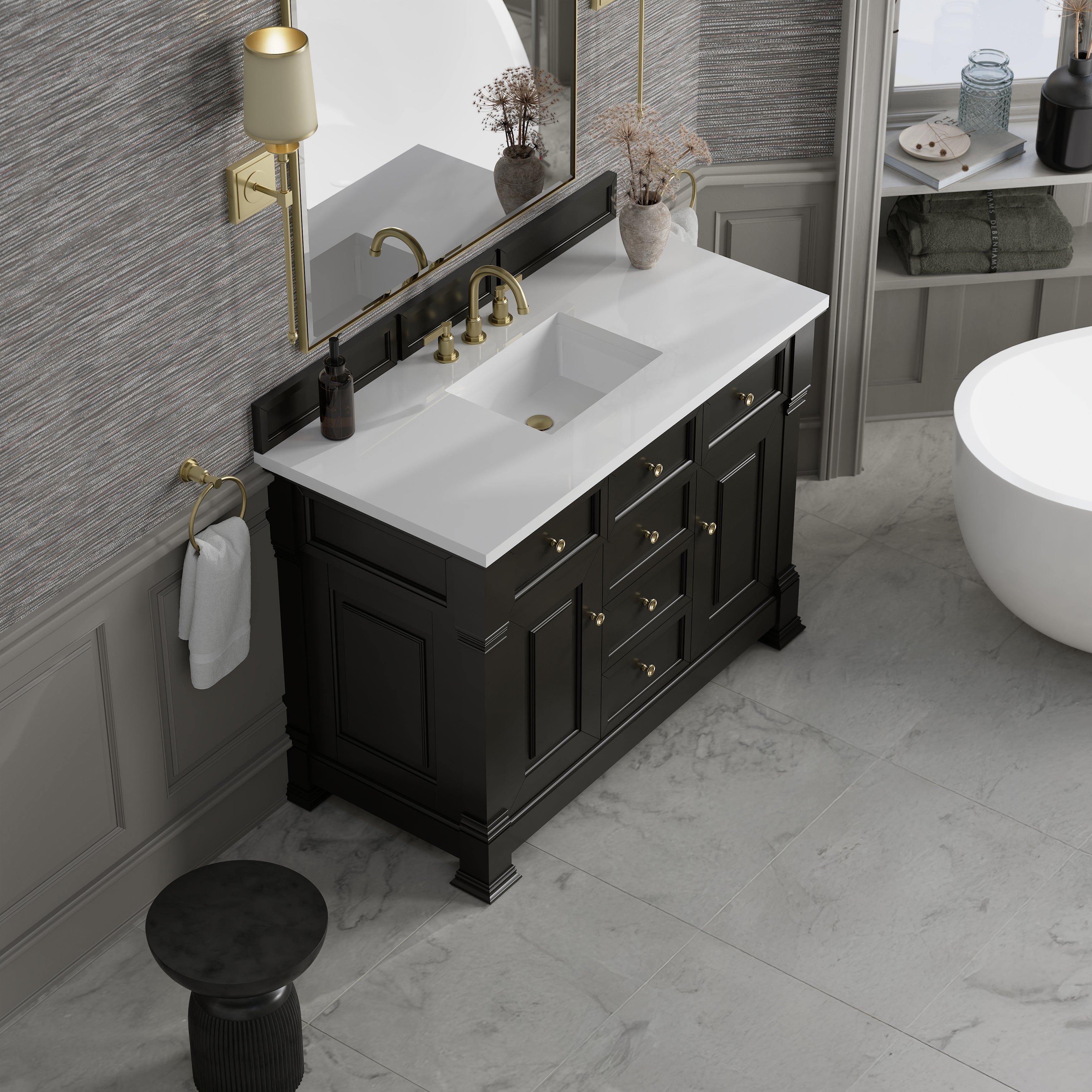 James Martin Brookfield 48" Single Vanity in Black Onyx with 3cm Countertop