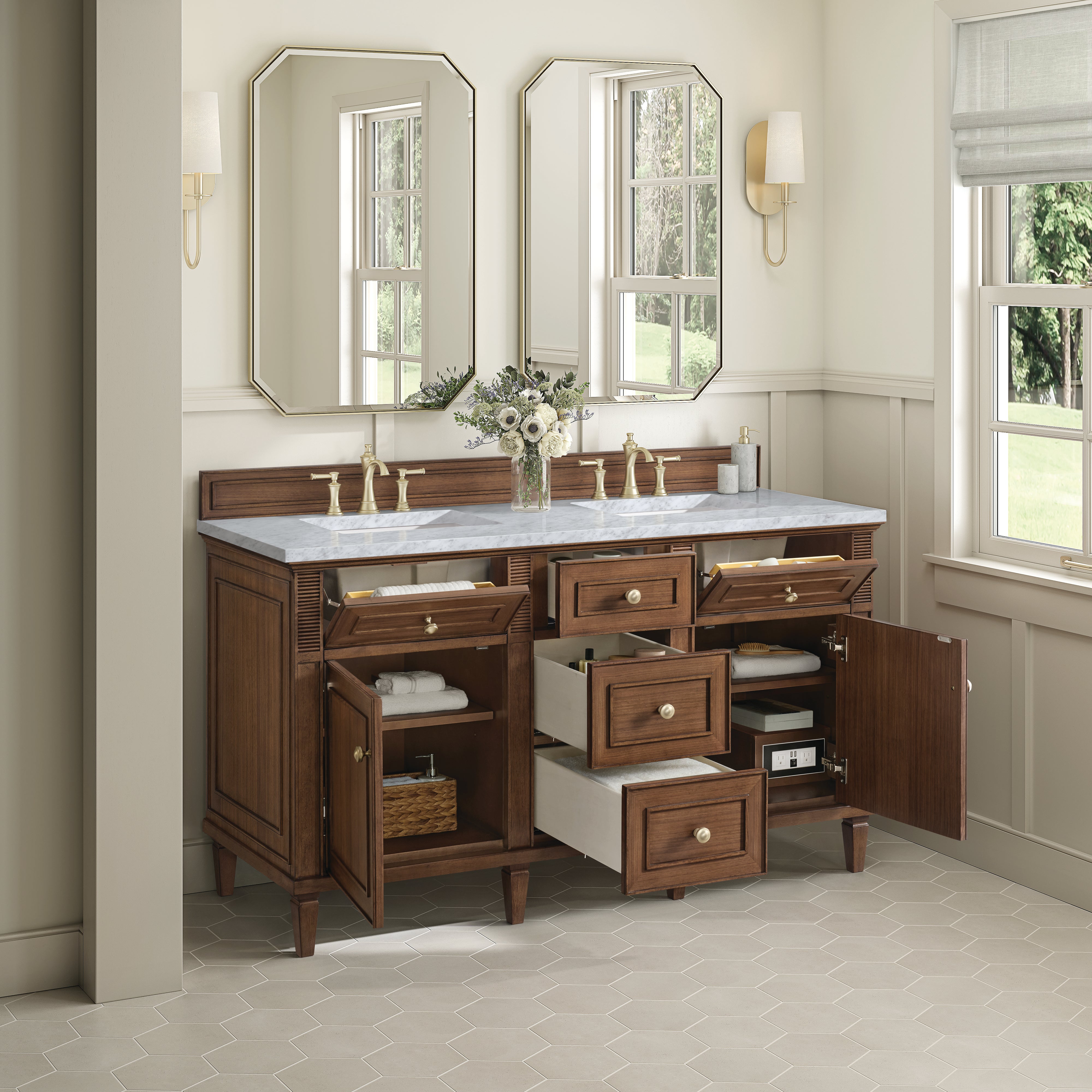 James Martin Lorelai 60" Double Vanity in Mid-Century Walnut with 3cm Countertop
