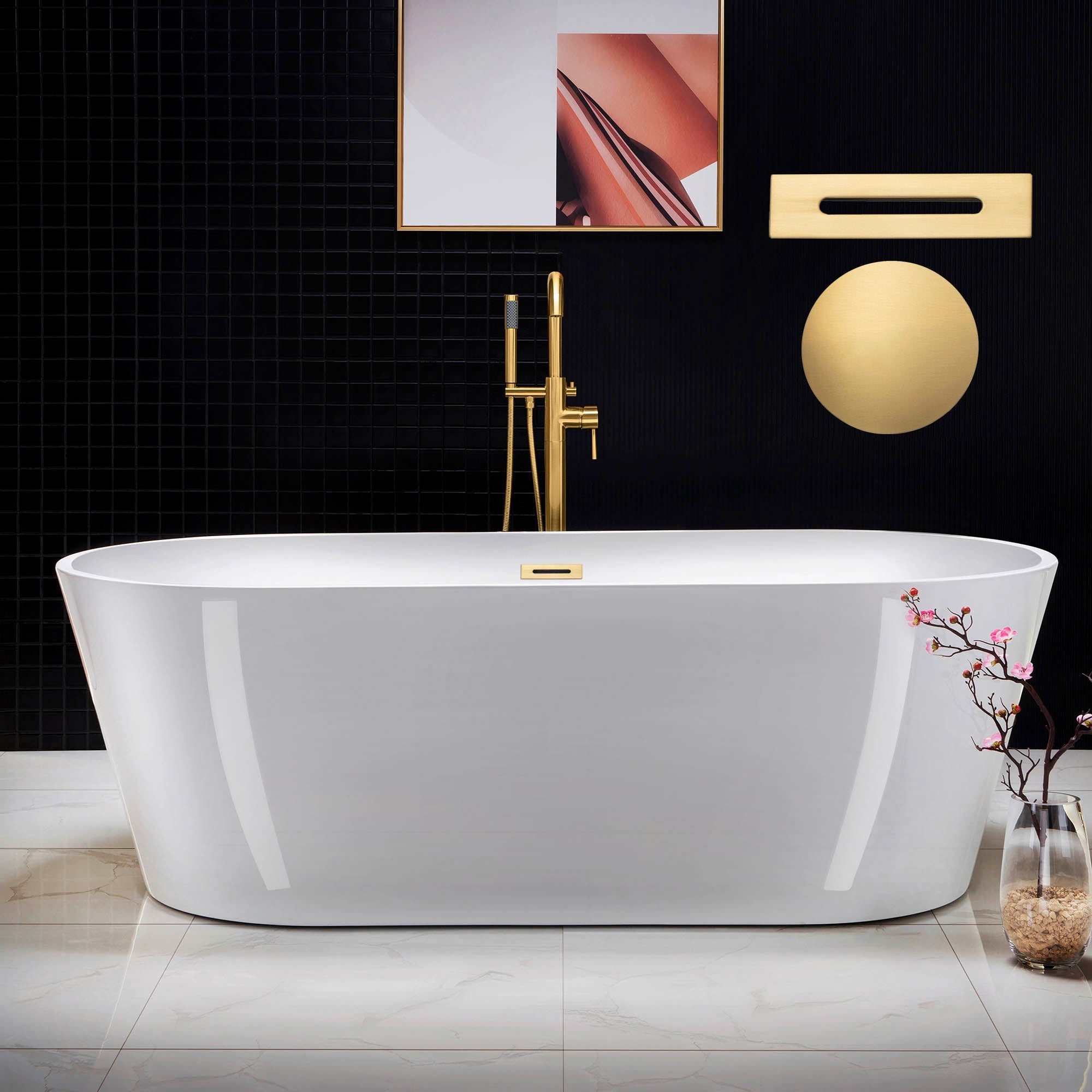 WOODBRIDGE 71" Acrylic Freestanding Bathtub Contemporary Soaking Tub with Drain & Overflow, B1701