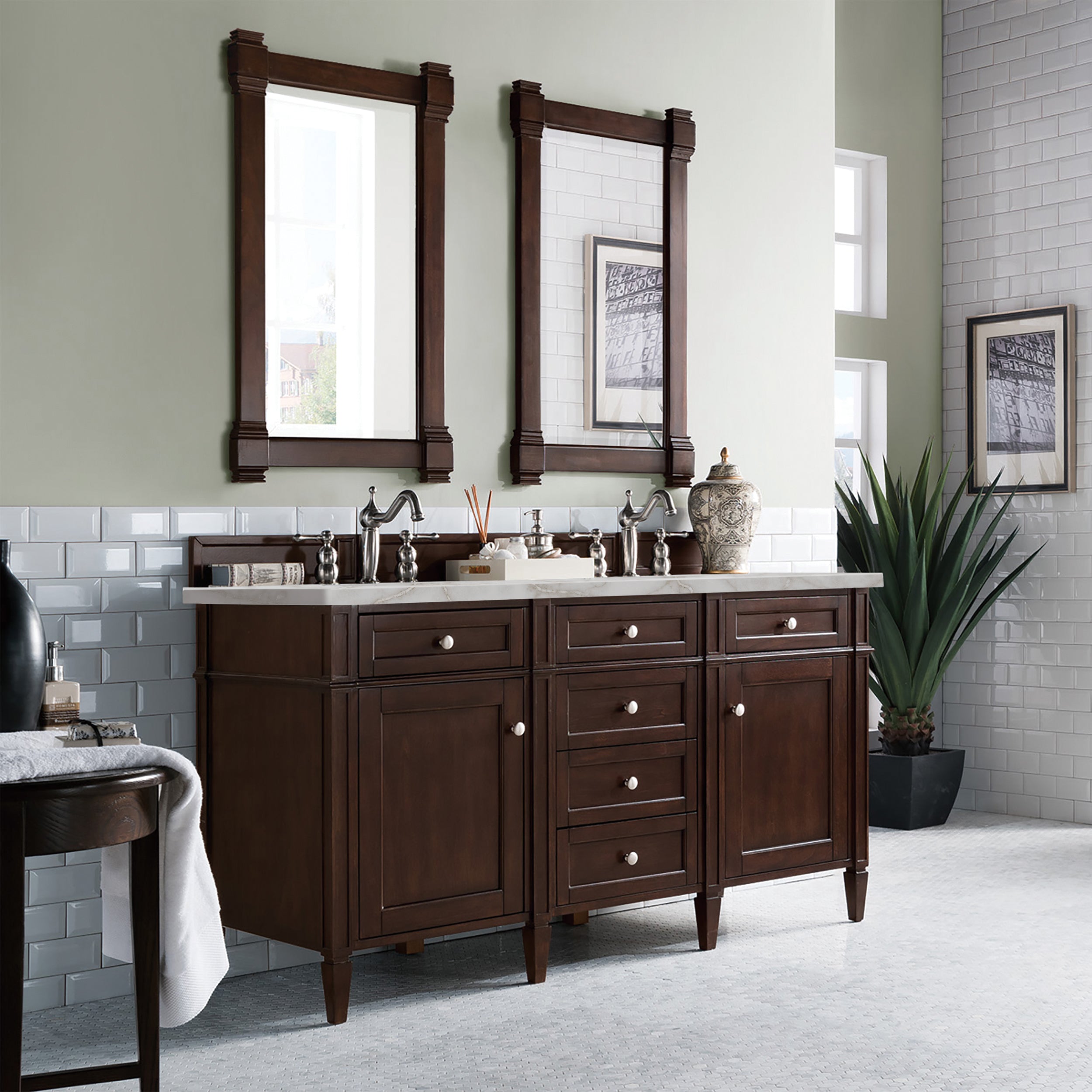 James Martin Brittany 60" Double Vanity in Burnished Mahogany with 3cm Countertop