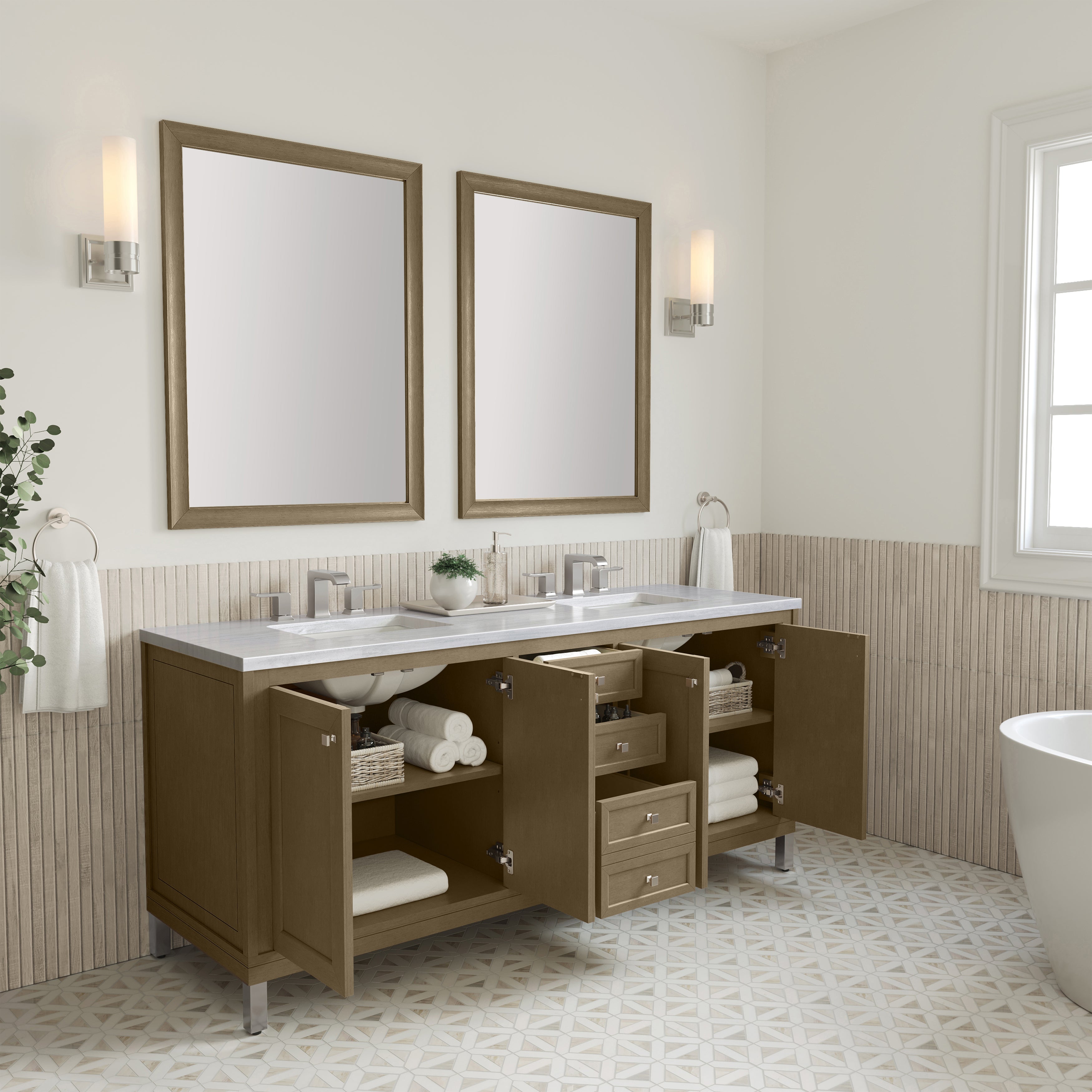 James Martin Chicago 72" Double Vanity in Walnut Whisper with 3cm Countertop