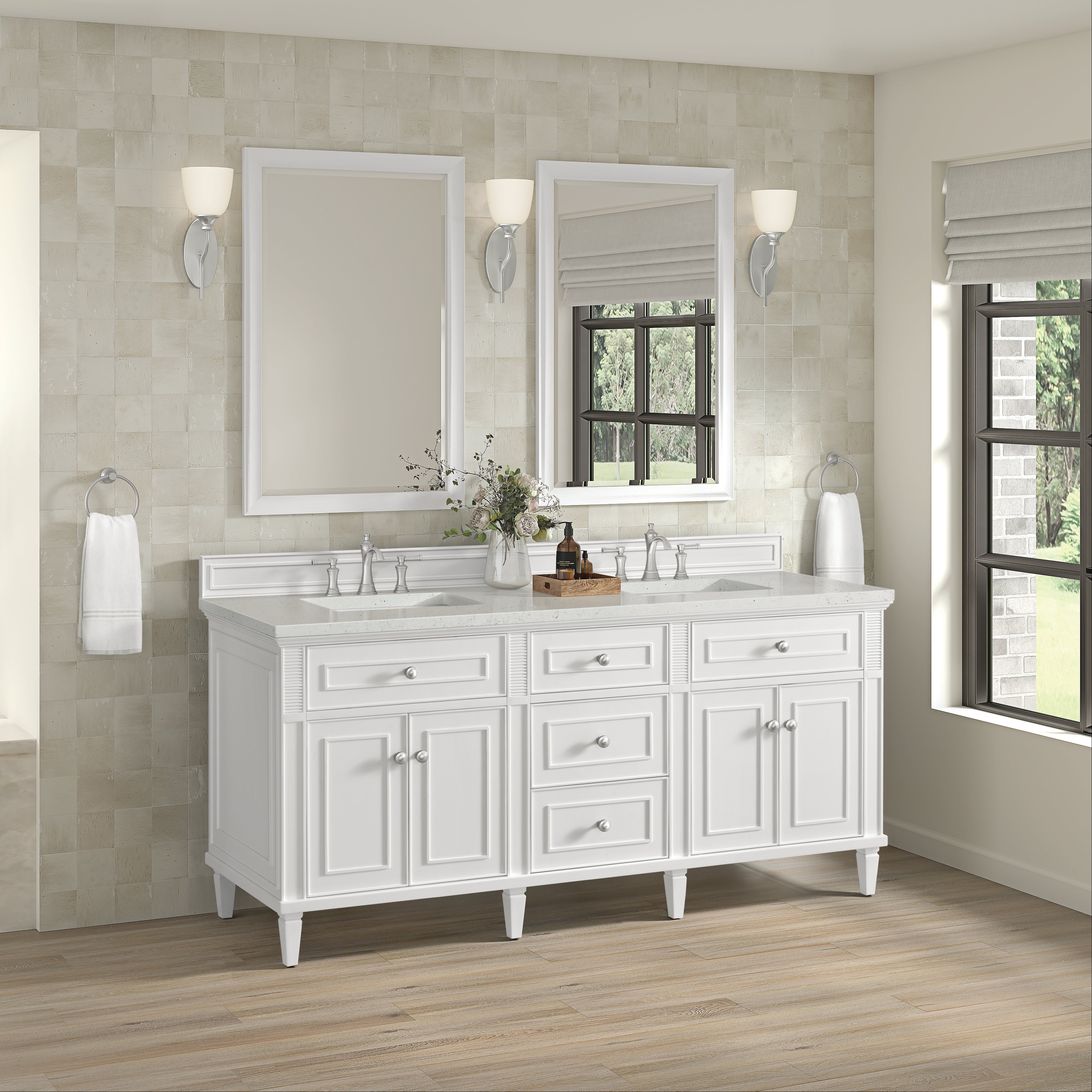 James Martin Lorelai 72" Double Vanity in Bright White with 3cm Countertop