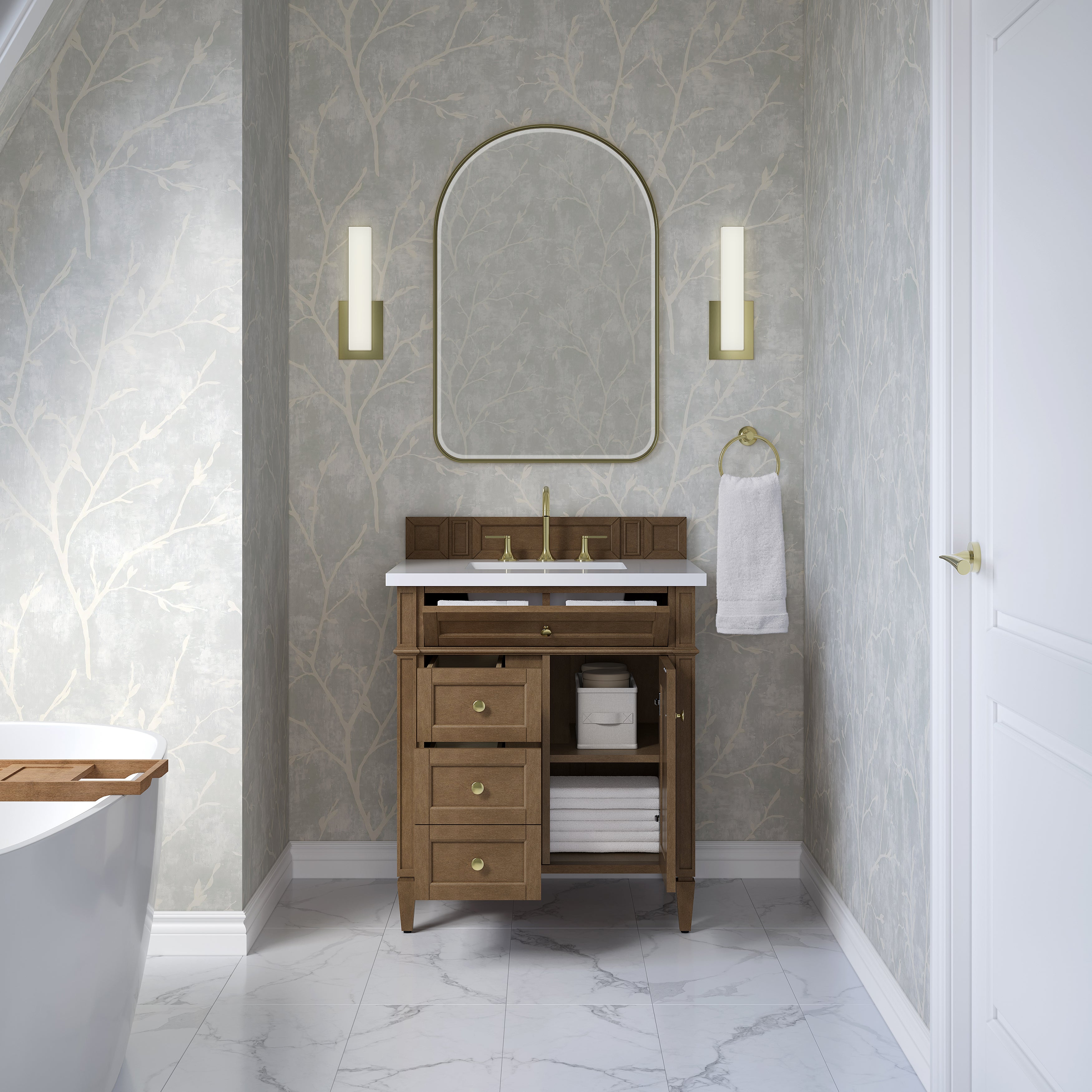 James Martin Brittany 30" Single Vanity in Pecan with 3cm Countertop