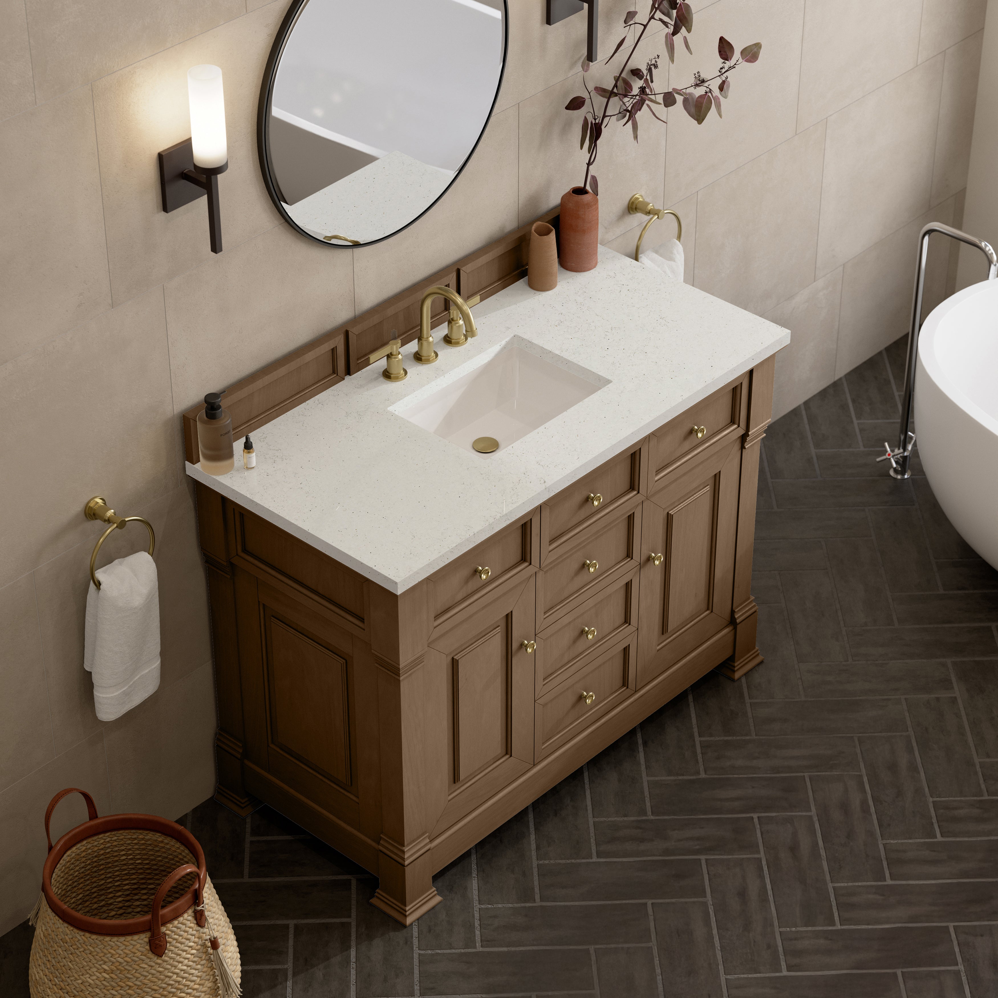 James Martin Brookfield 48" Single Vanity in Pecan with 3cm Countertop