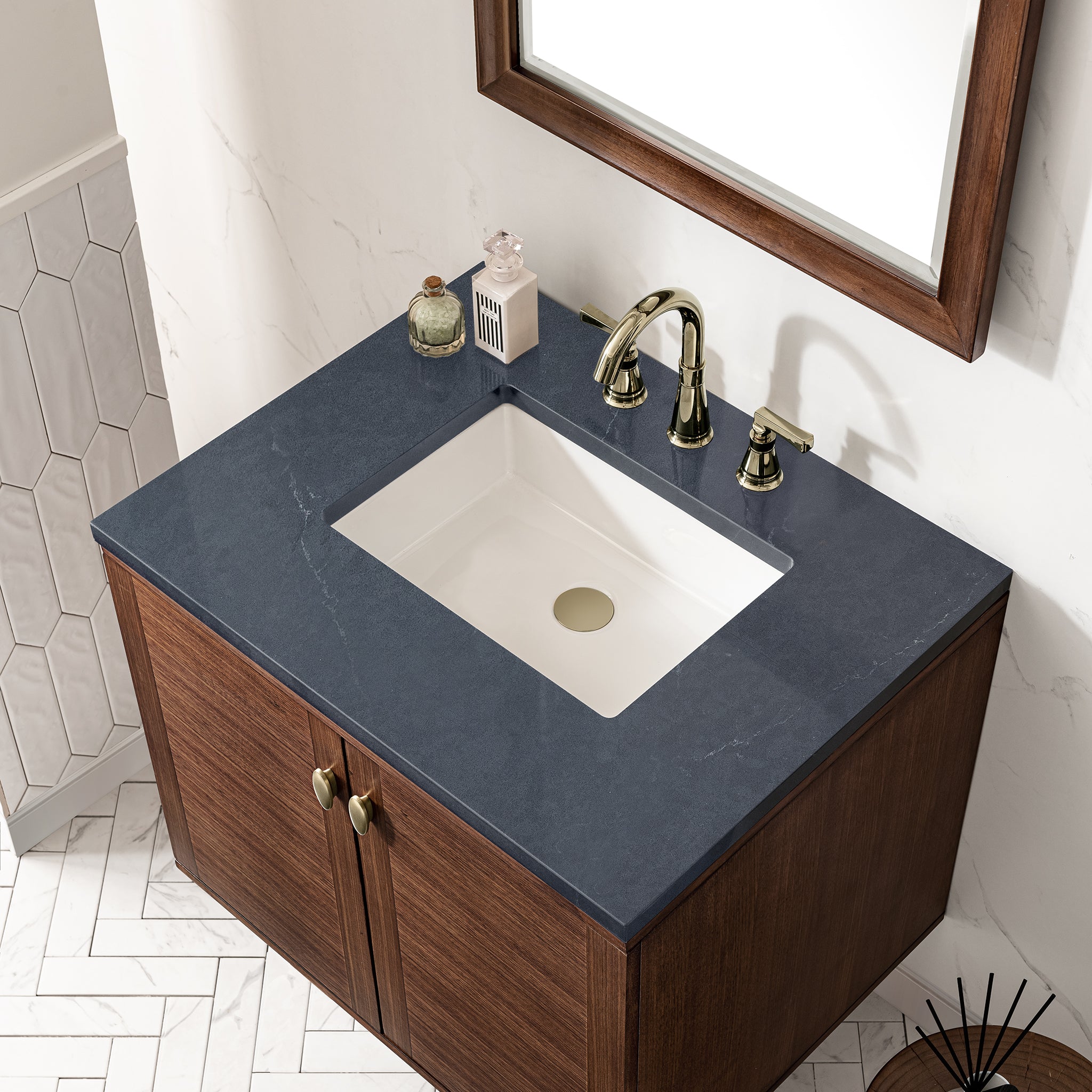James Martin Amberly 30" Single Vanity in Mid-Century Walnut with 3cm Countertop
