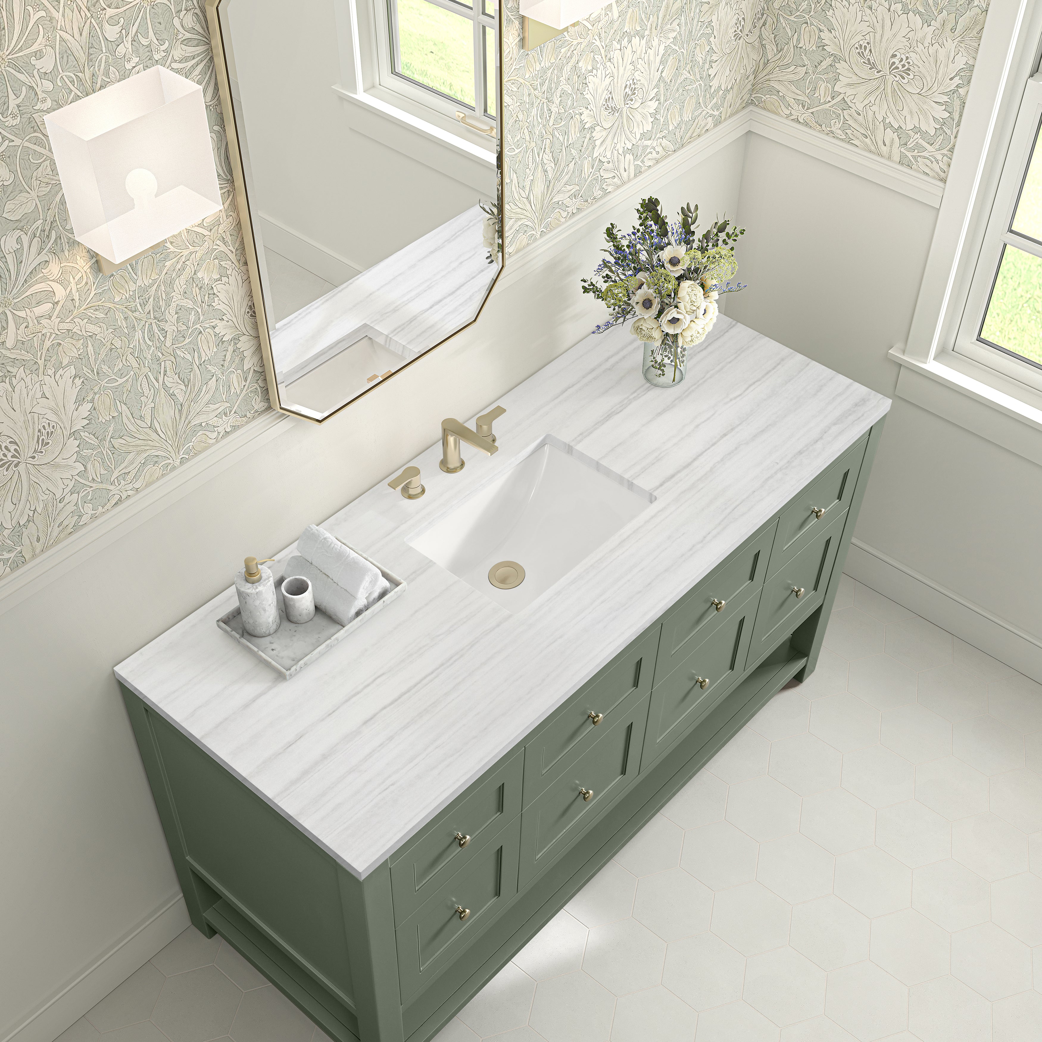James Martin Breckenridge 60" Single Vanity in Smokey Celadon with 3cm Countertop