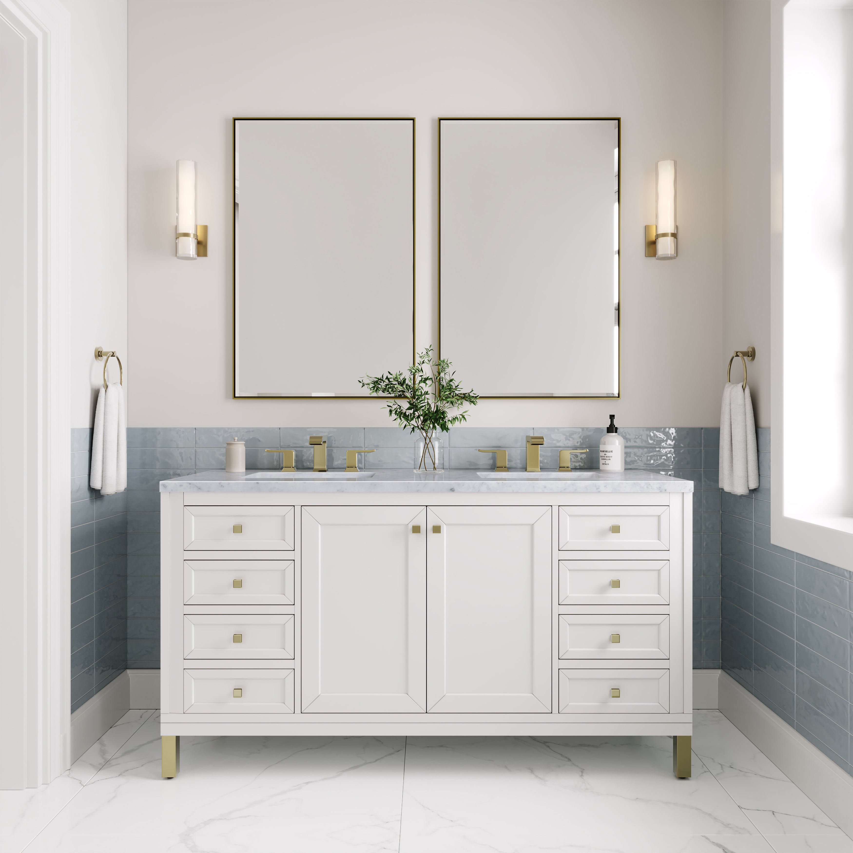 James Martin Chicago 60" Double Vanity in Glossy White with 3cm Countertop