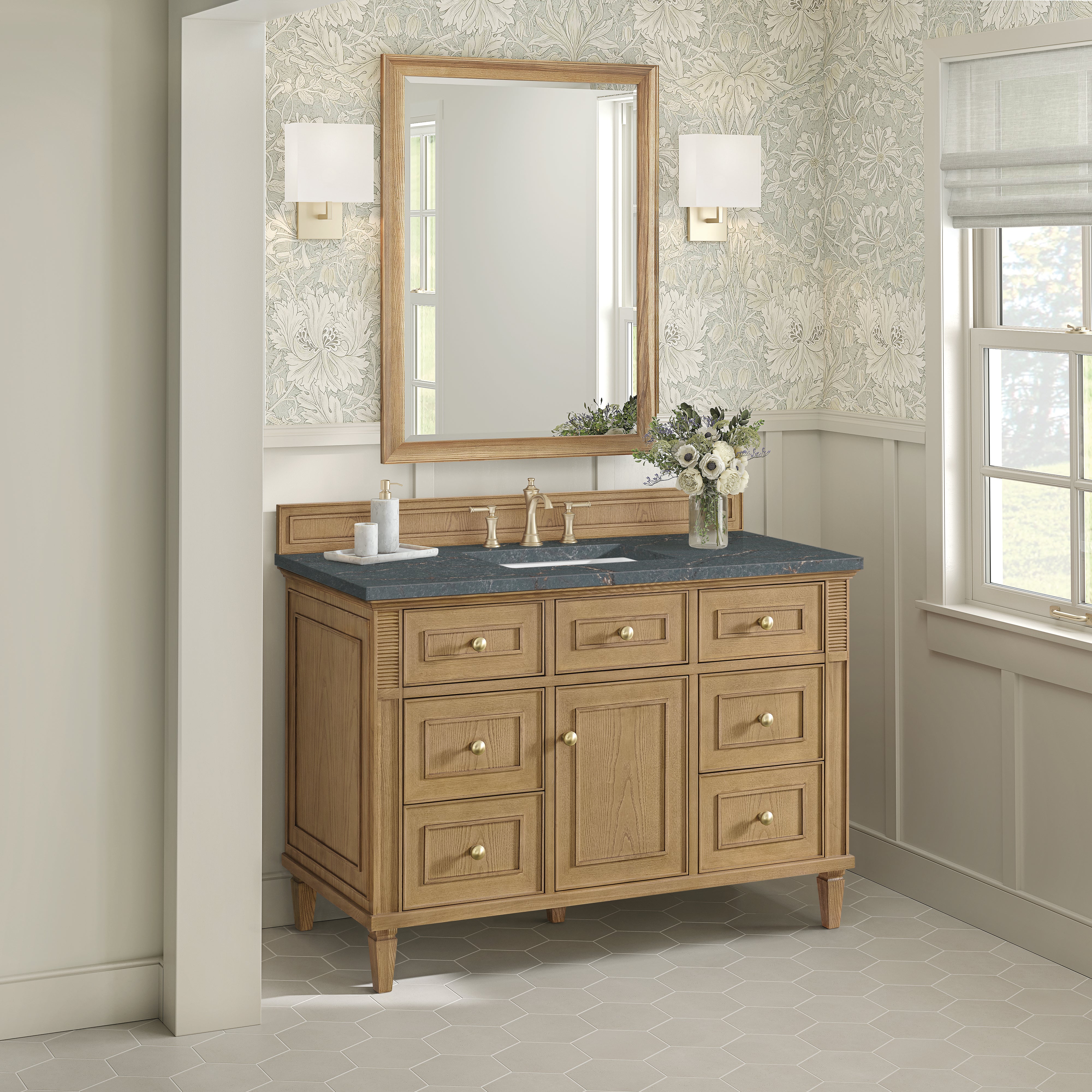 James Martin Lorelai 48" Single Vanity in Light Natural Oak with 3cm Countertop and FreePower Wireless Charger