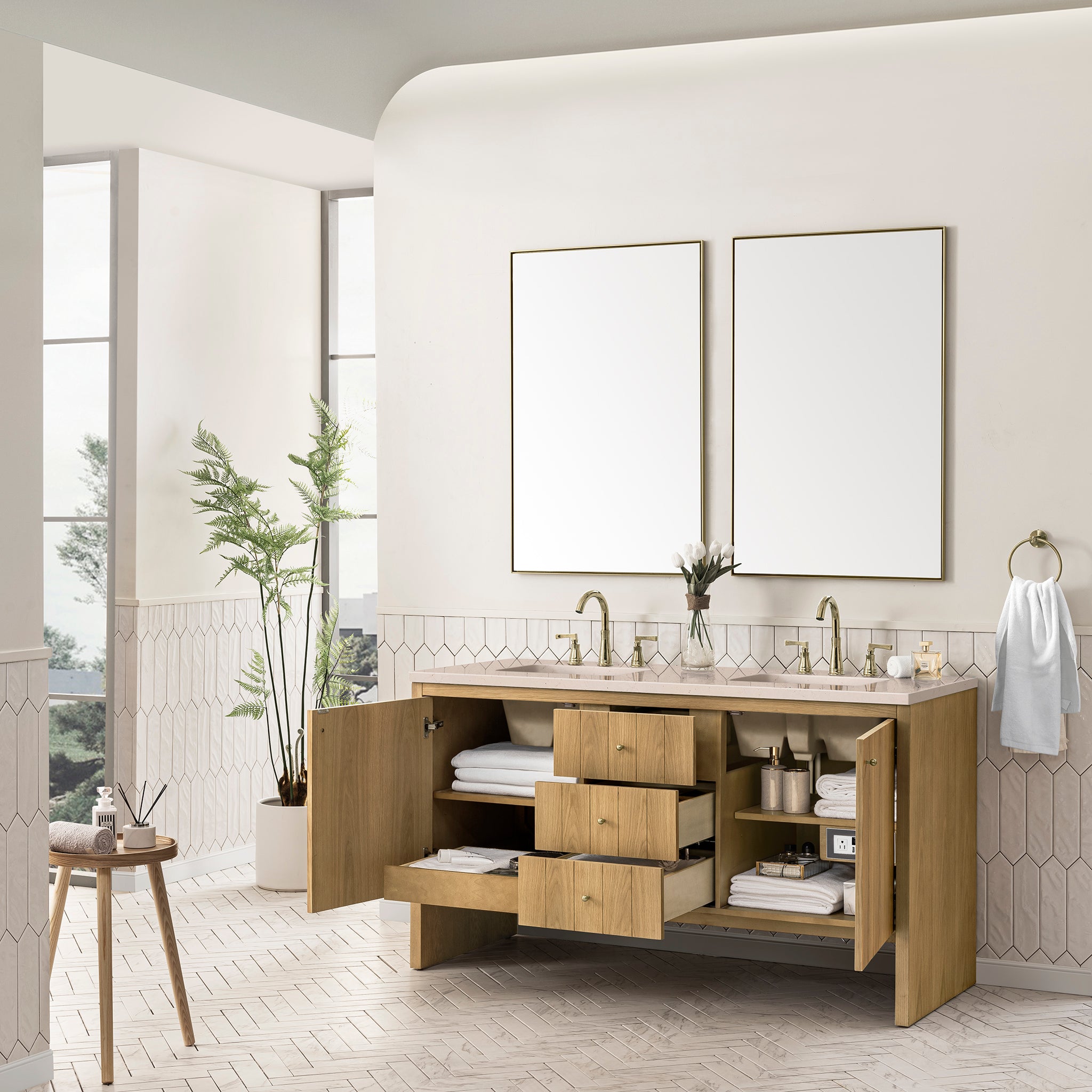 James Martin Hudson 60" Double Vanity in Light Natural Oak with 3cm Countertop