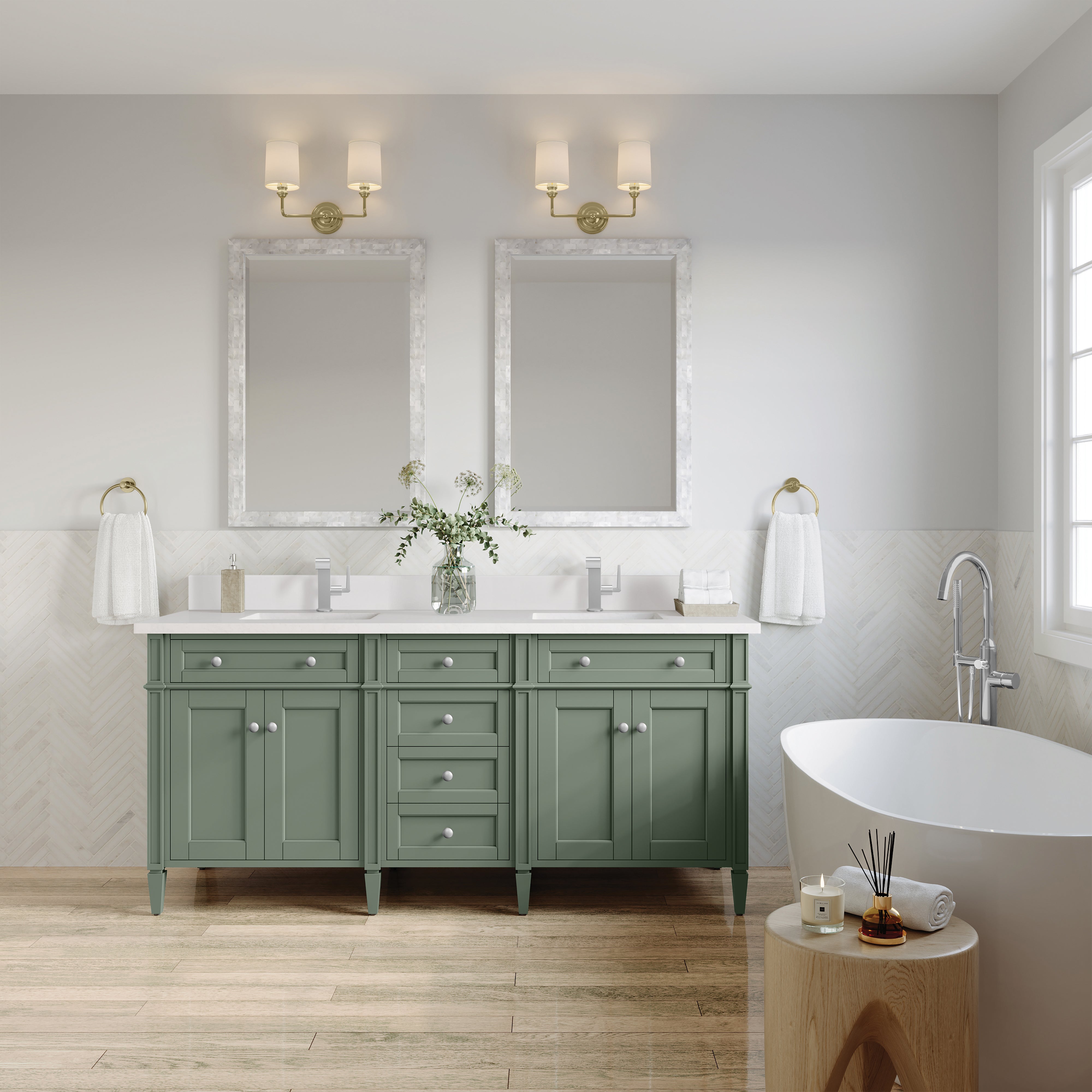 James Martin Brittany 72" Double Vanity in Smokey Celadon with 3cm Countertop