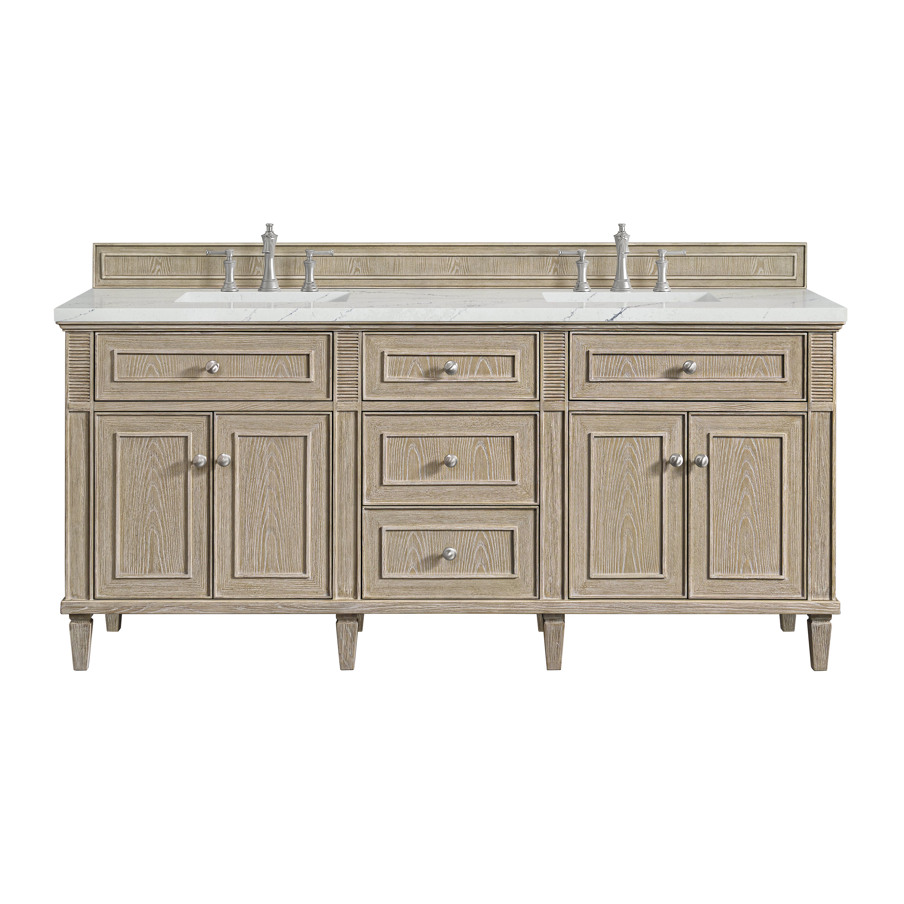 James Martin Lorelai 72" Double Vanity in Whitewashed Oak with 3cm Countertop and FreePower Wireless Charger