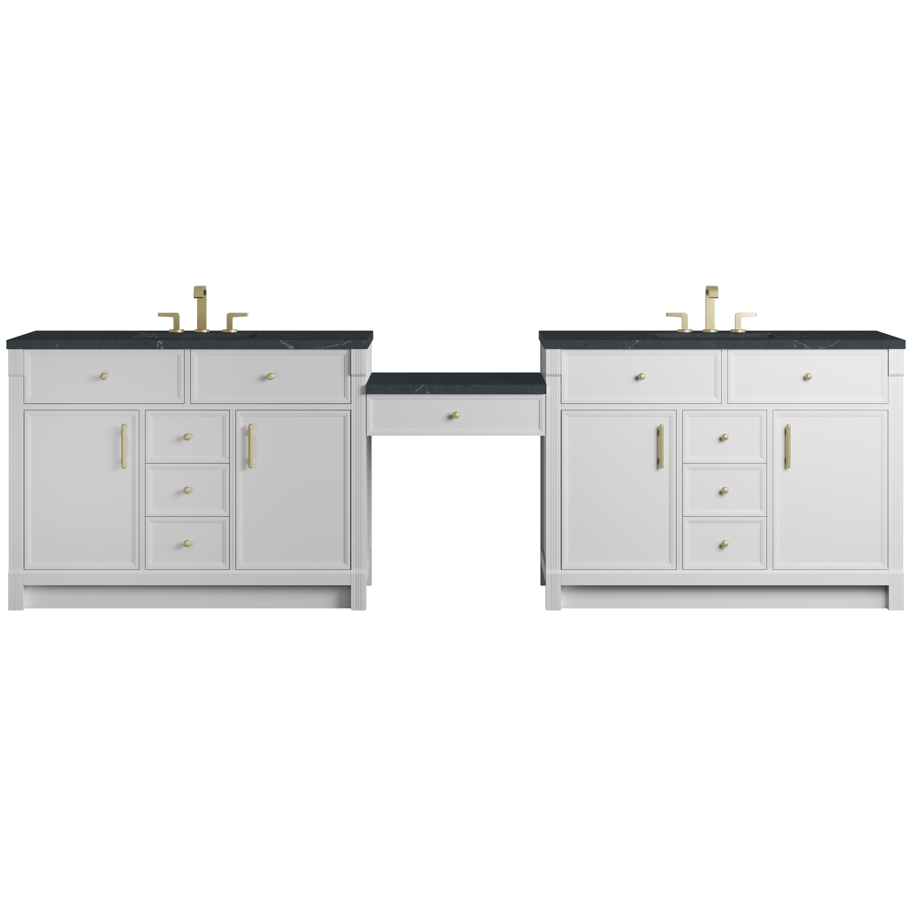James Martin Bellshire 120" Dual Vanity Set with 24" Make-Up Counter in Bright White with 3cm Countertop