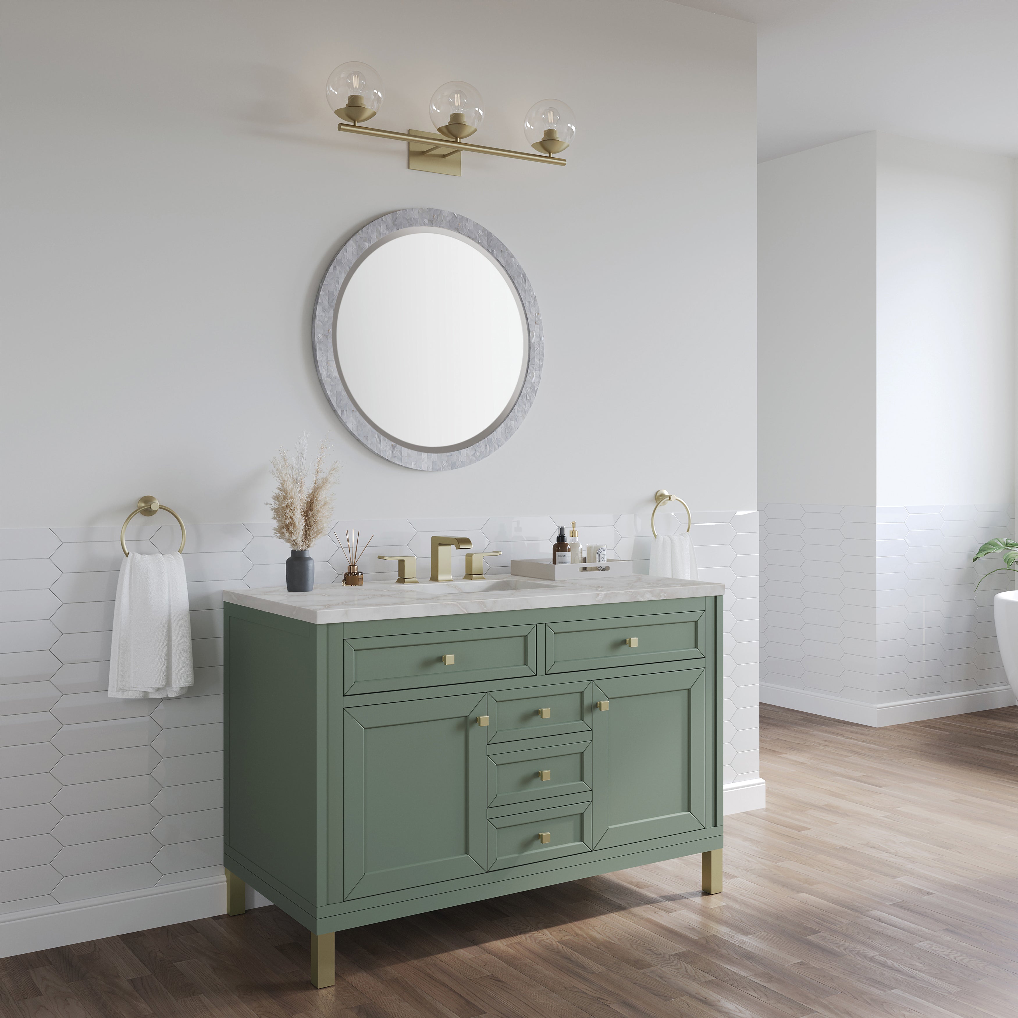 James Martin Chicago 48" Single Vanity in Smokey Celadon with 3cm Countertop