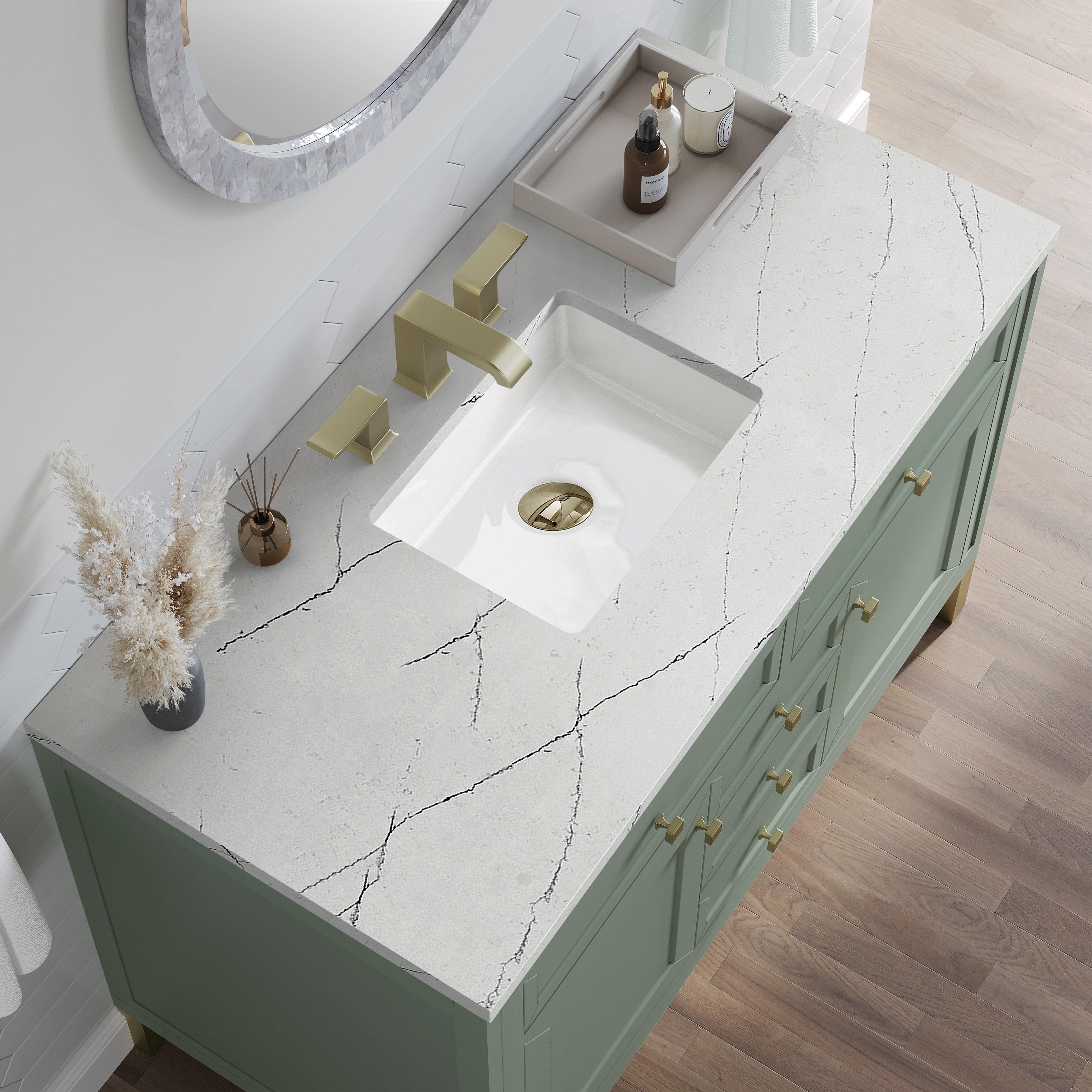 James Martin Chicago 48" Single Vanity in Smokey Celadon with 3cm Countertop