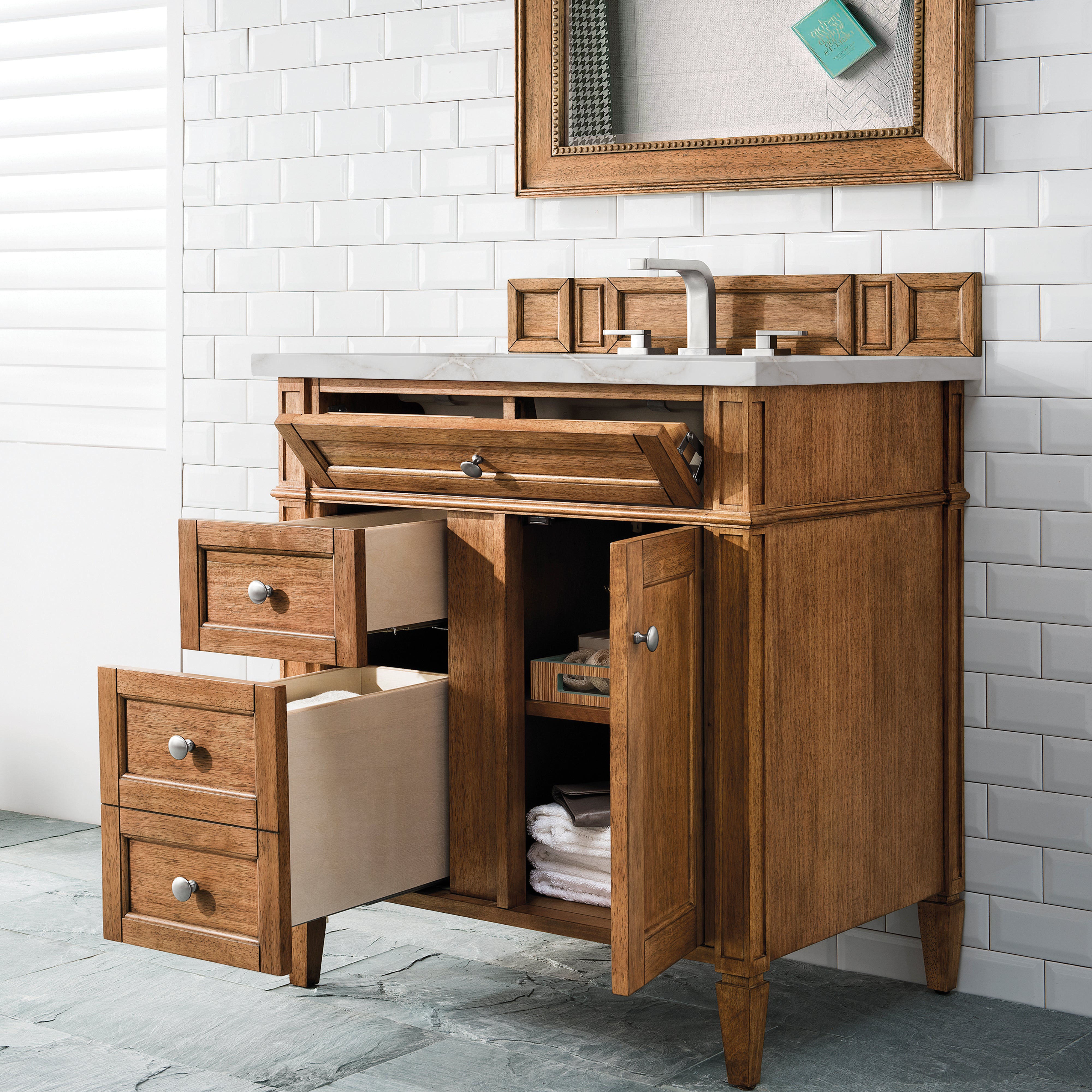 James Martin Brittany 30" Single Vanity in Saddle Brown with 3cm Countertop