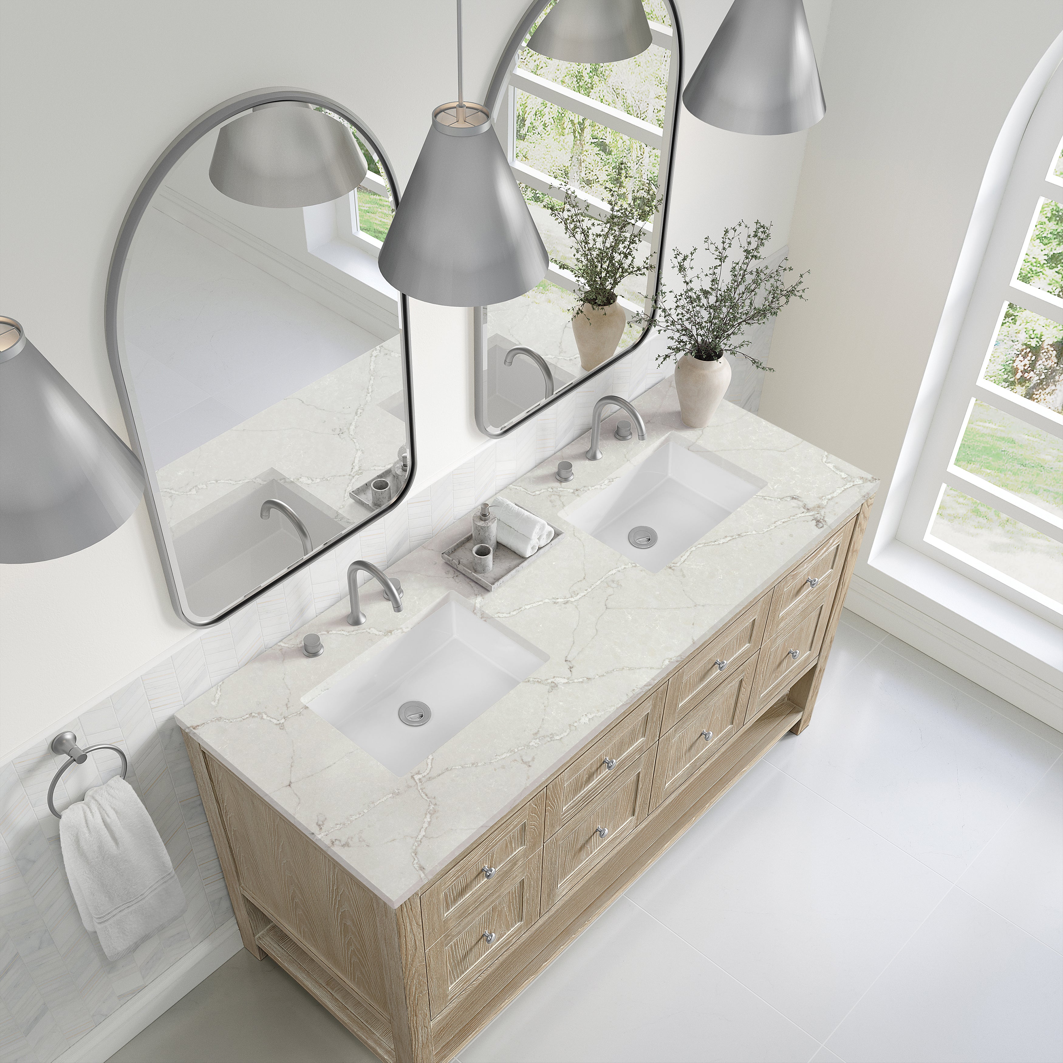James Martin Breckenridge 60" Double Vanity in Whitewashed Oak with 3cm Countertop