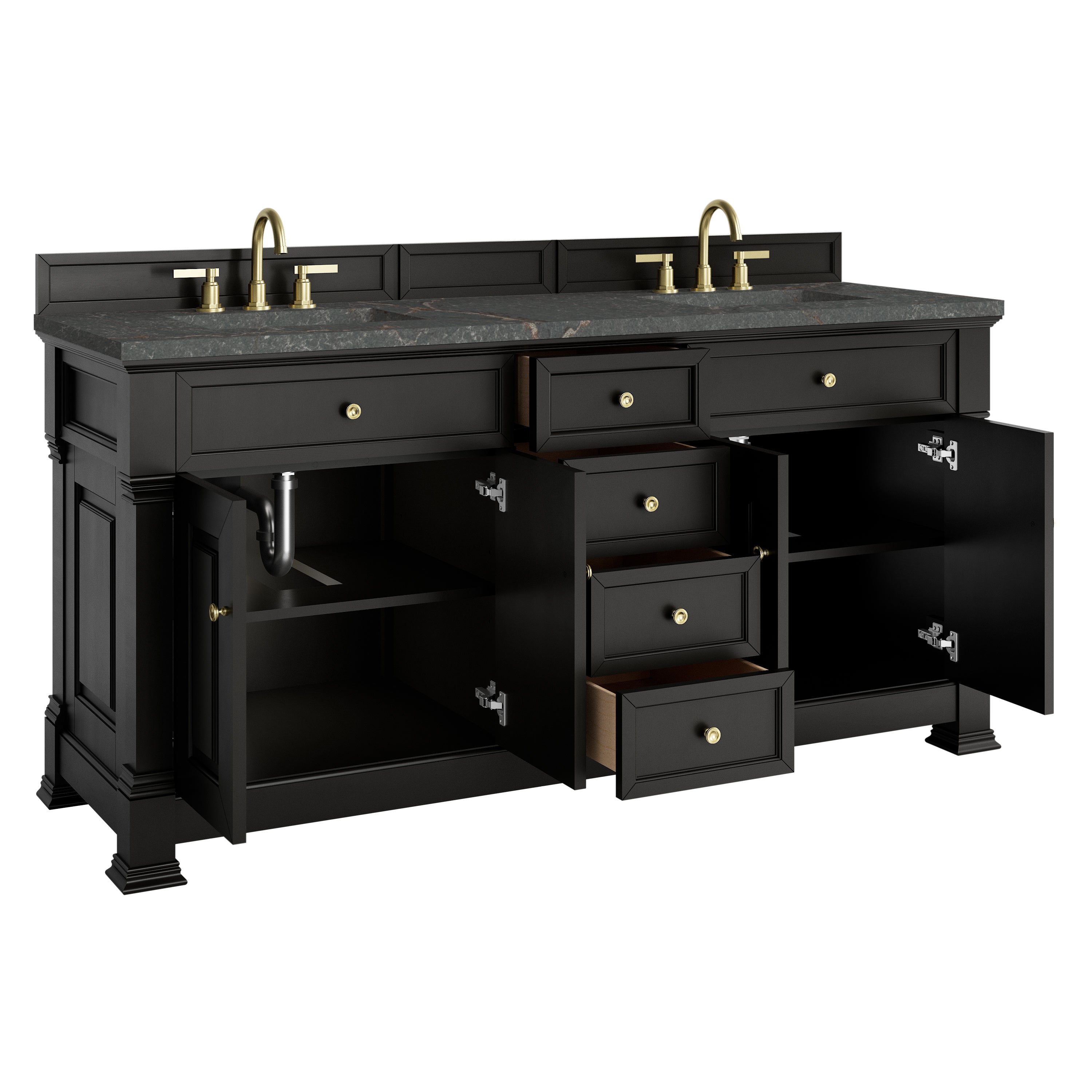 James Martin Brookfield 72" Double Vanity in Black Onyx with 3cm Countertop and FreePower Wireless Charger