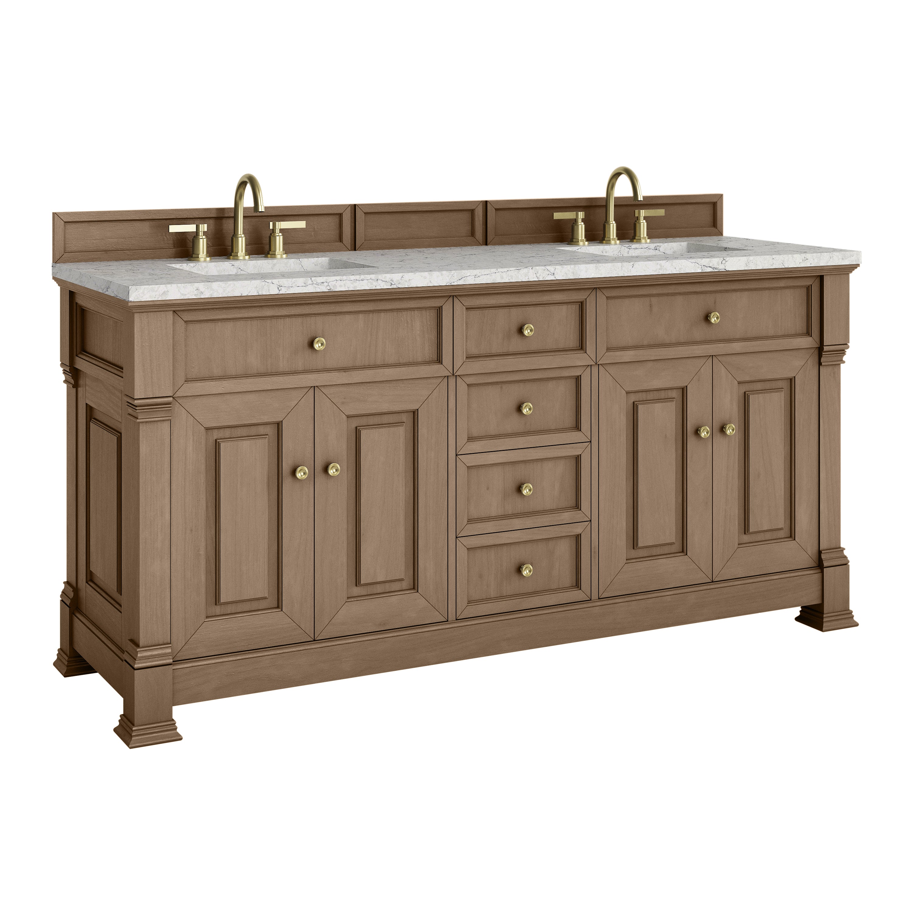 James Martin Brookfield 72" Double Vanity in Pecan with 3cm Countertop
