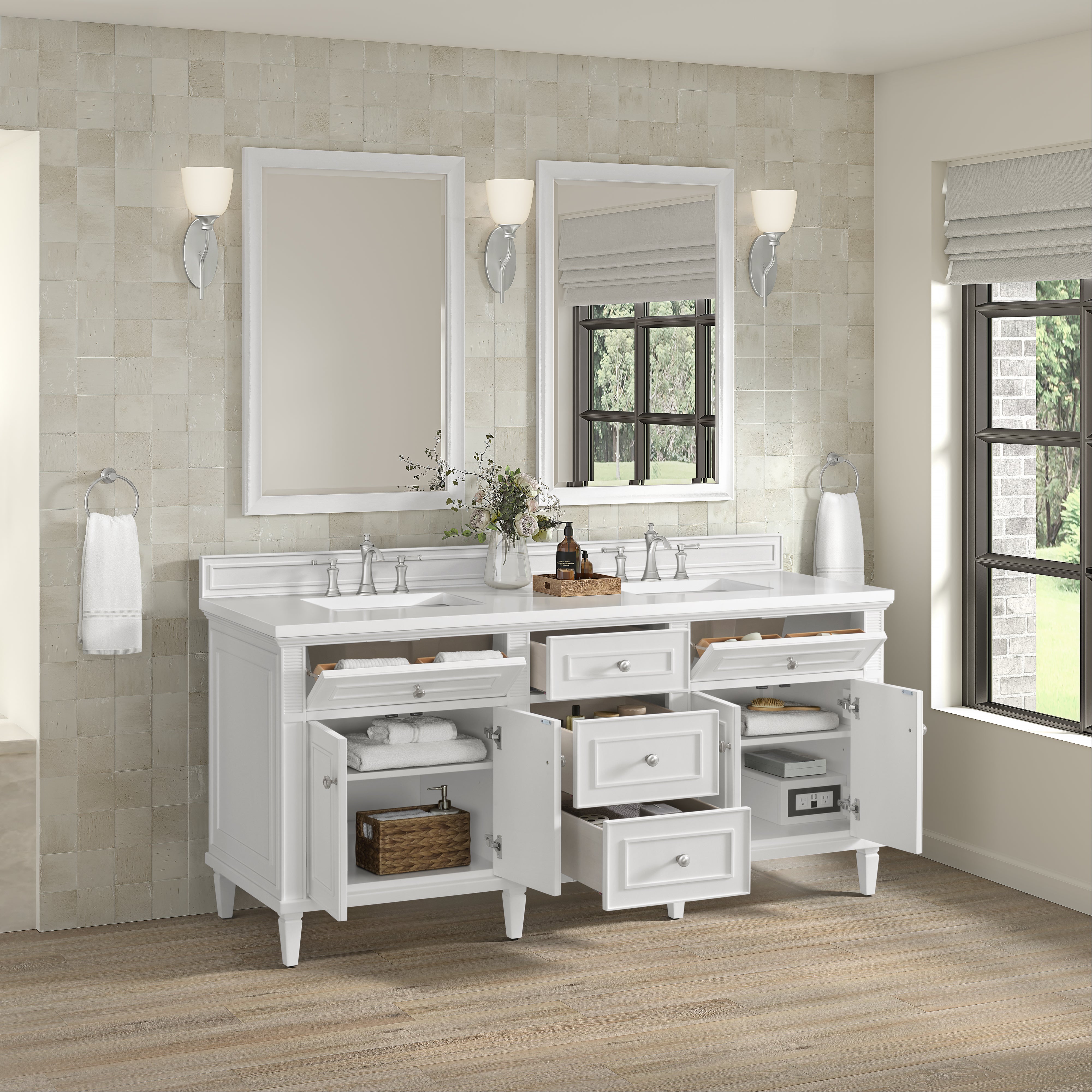 James Martin Lorelai 72" Double Vanity in Bright White with 3cm Countertop