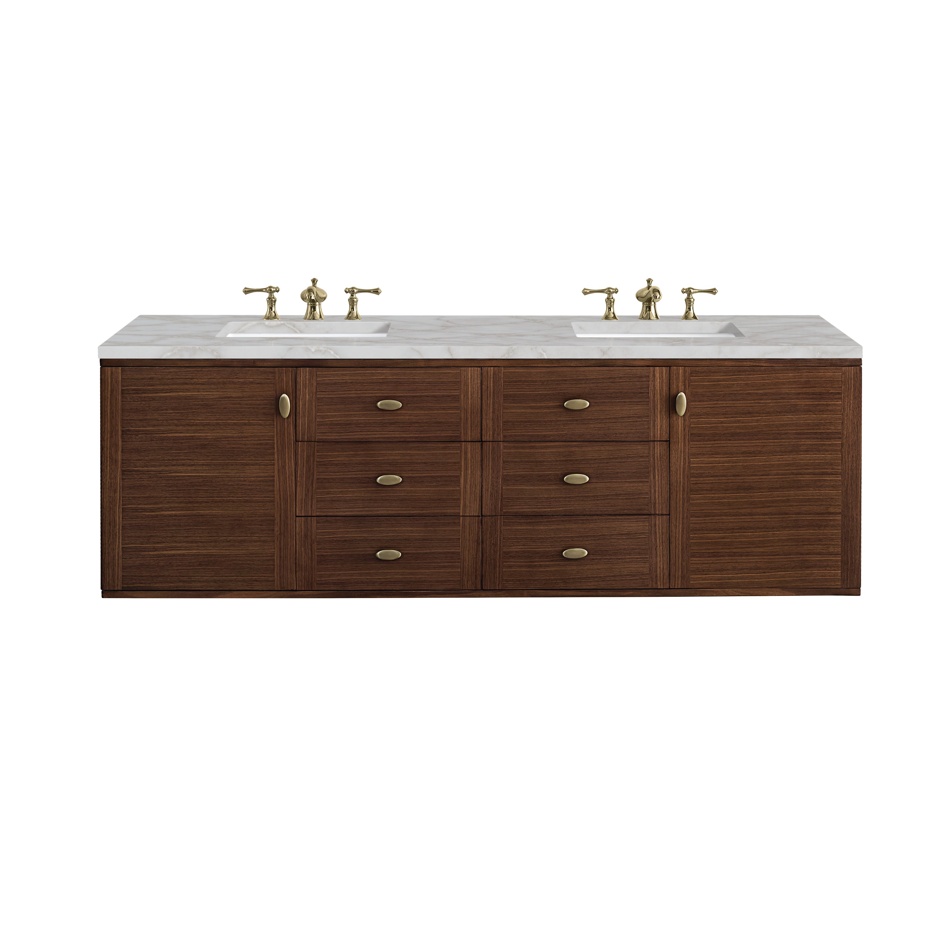 James Martin Amberly 72" Double Vanity in Mid-Century Walnut with 3cm Countertop and FreePower Wireless Charger