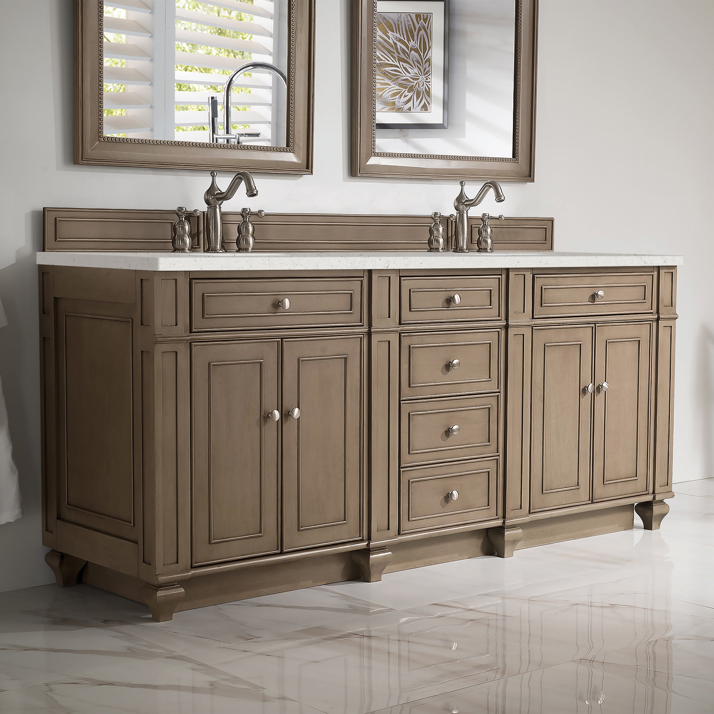 James Martin Bristol 72" Double Vanity in Whitewashed Walnut with 3cm Countertop