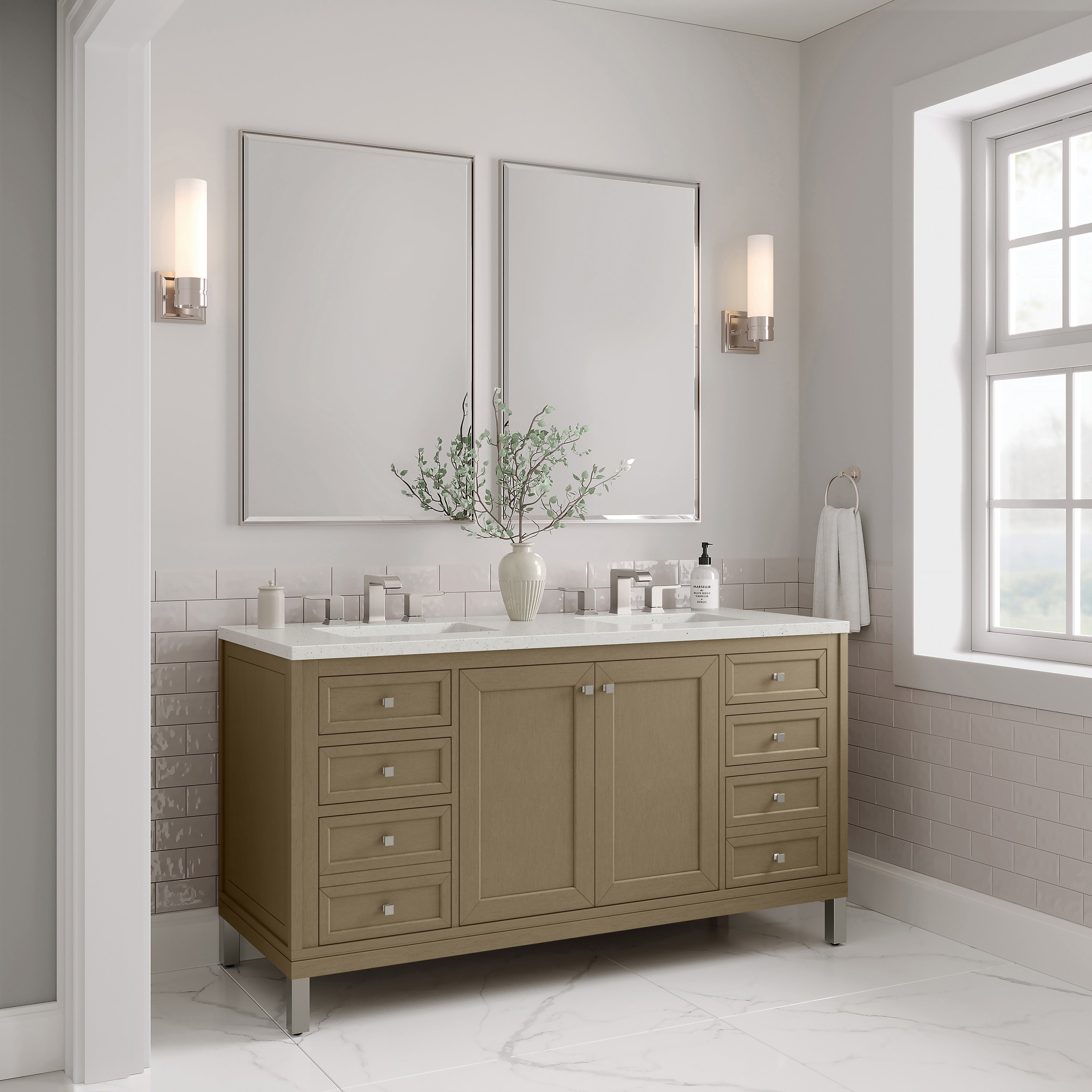 James Martin Chicago 60" Double Vanity in Walnut Whisper with 3cm Countertop